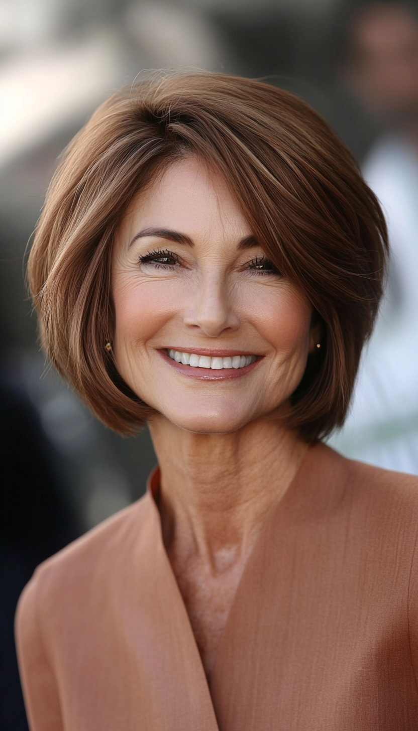 2. Chestnut Layered Bob (Short Hairstyles For Older Women With Fine Hair) - Short Hairstyles For Older Women With Fine Hair