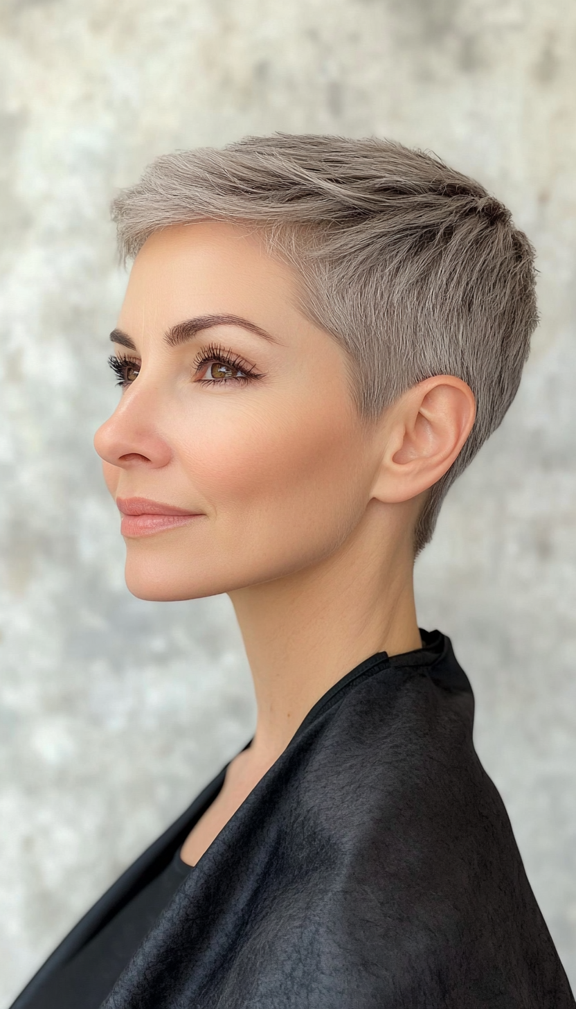 3. Salt-and-Pepper Tapered Crop (Short Hairstyles For Older Women With Fine Hair) - Short Hairstyles For Older Women With Fine Hair