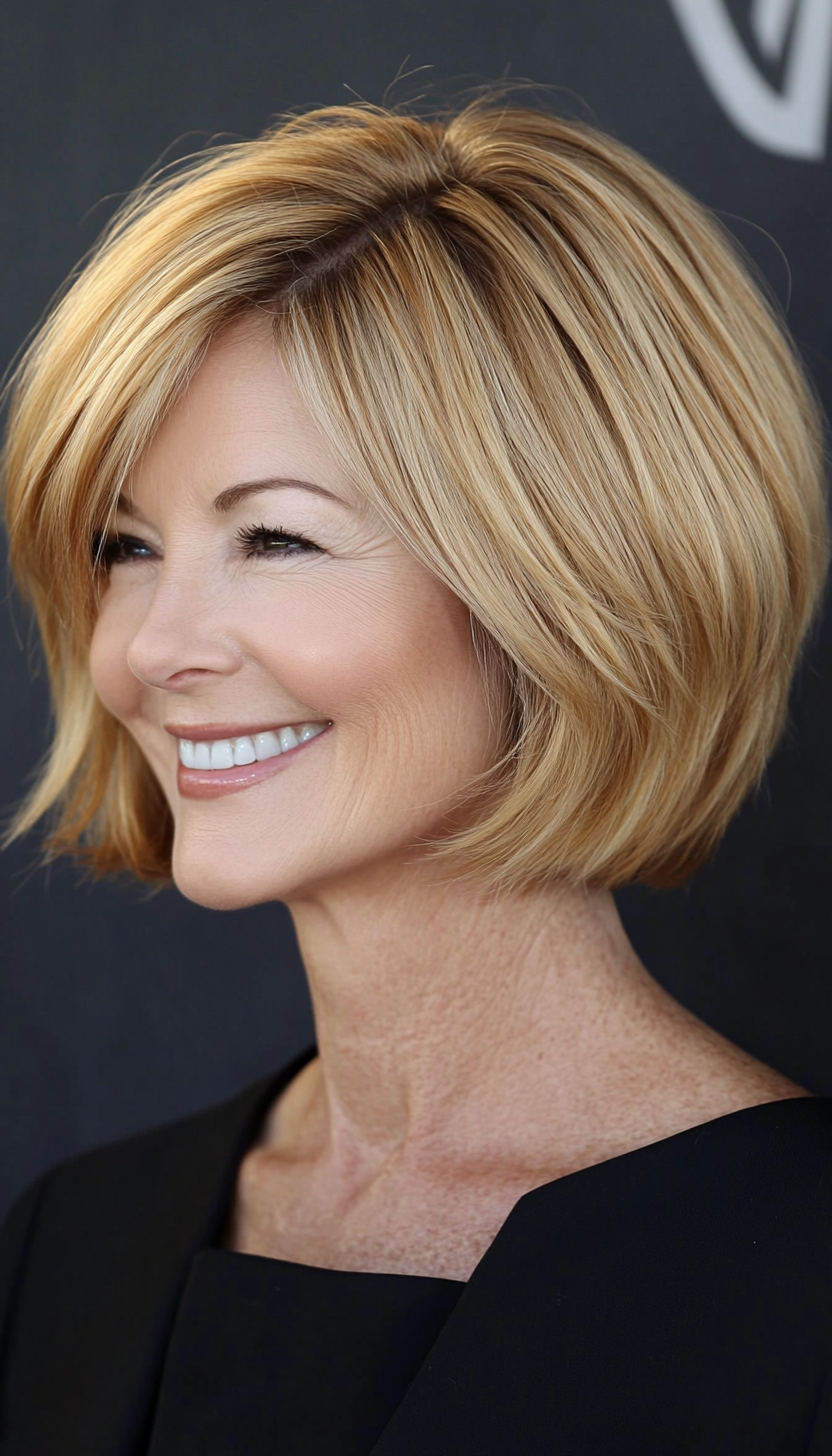 7. Golden Blonde Chin-Length Bob (Short Hairstyles For Older Women With Fine Hair) - Short Hairstyles For Older Women With Fine Hair