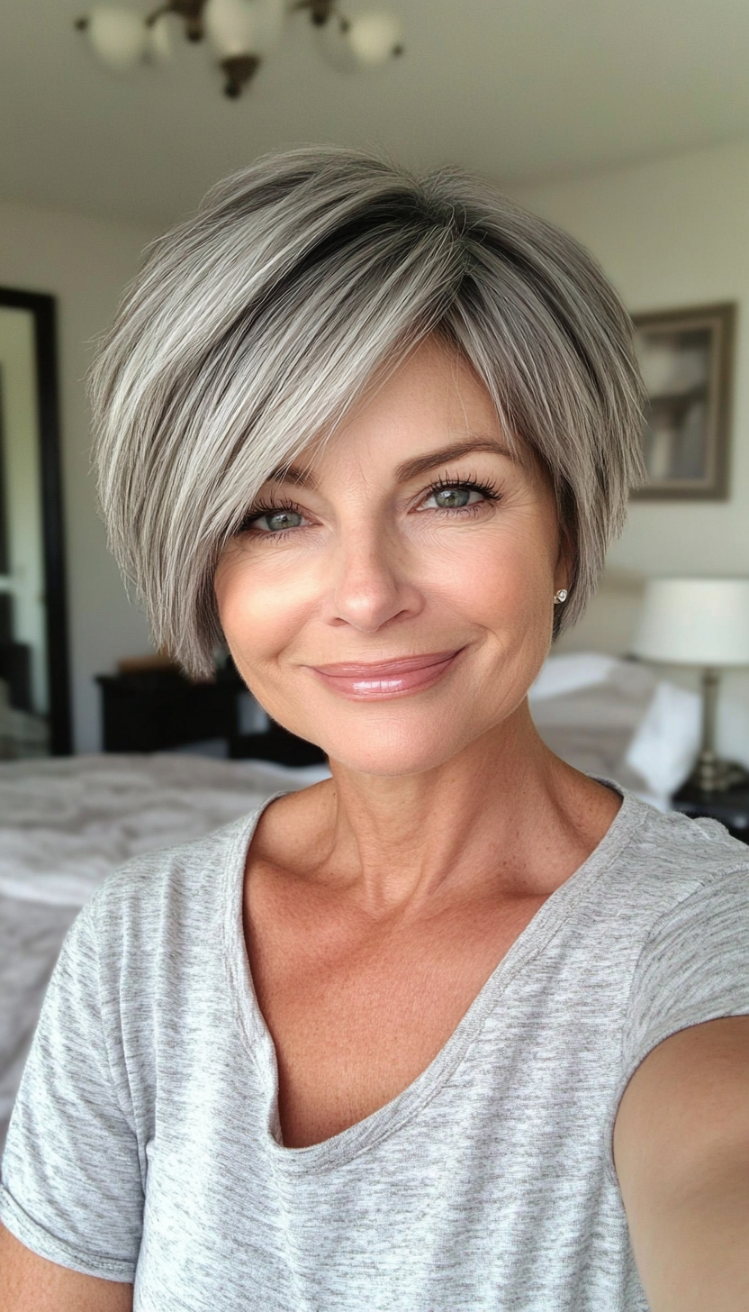 9. Smoky Gray Cropped Cut (Short Hairstyles For Older Women With Fine Hair) - Short Hairstyles For Older Women With Fine Hair