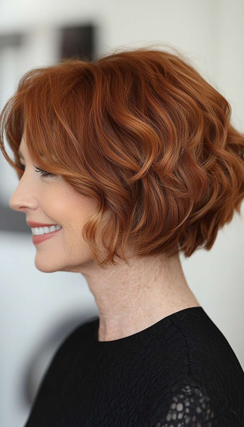 12. Soft Auburn Wavy Bob (Short Hairstyles For Older Women With Fine Hair) - Short Hairstyles For Older Women With Fine Hair