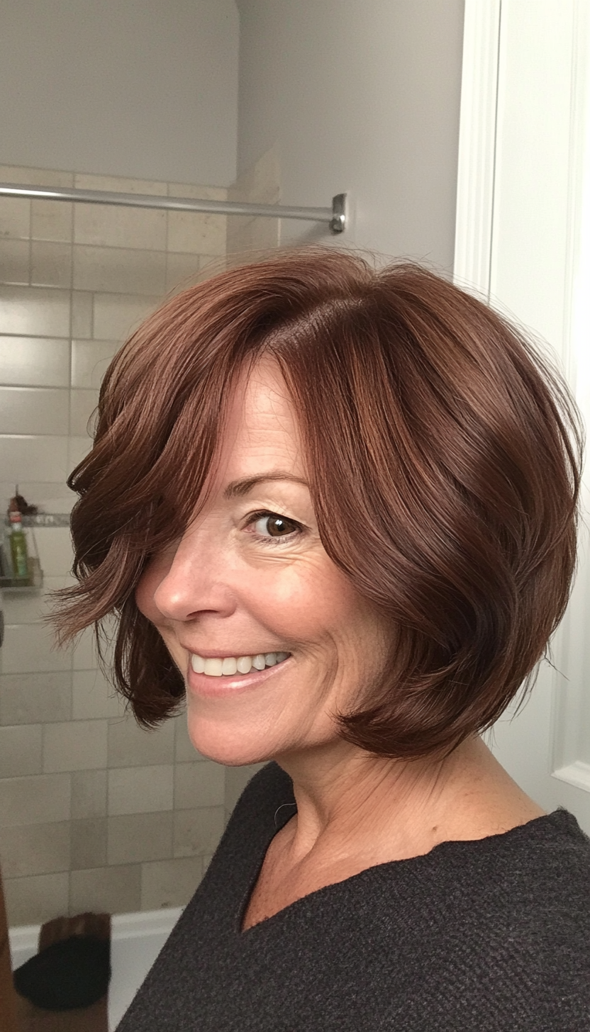 16. Rich Mahogany Curved Bob (Short Hairstyles For Older Women With Fine Hair) - Short Hairstyles For Older Women With Fine Hair