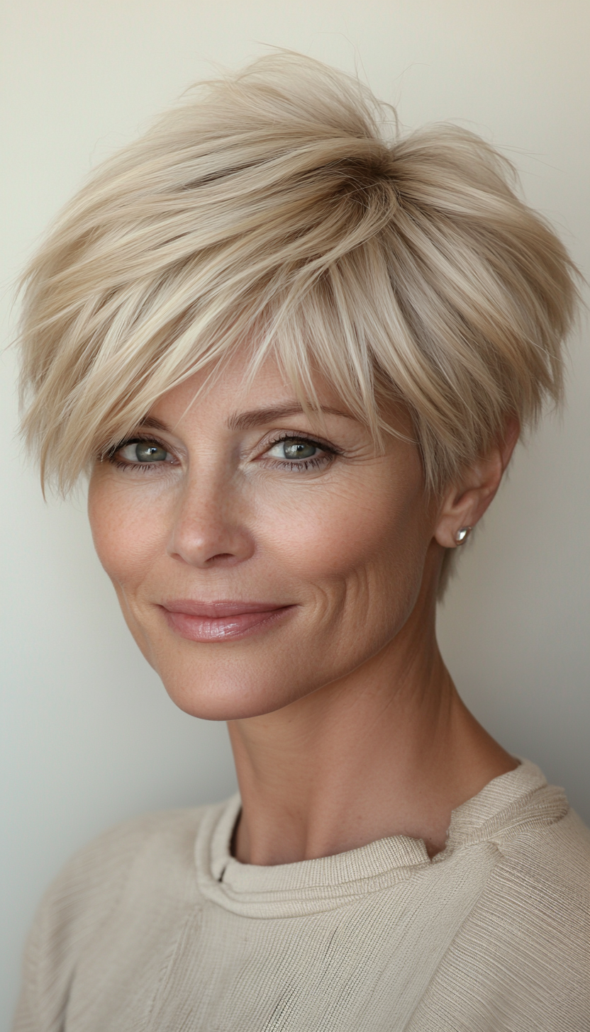 17. Soft Beige Blonde Layered Cut (Short Hairstyles For Older Women With Fine Hair) - Short Hairstyles For Older Women With Fine Hair