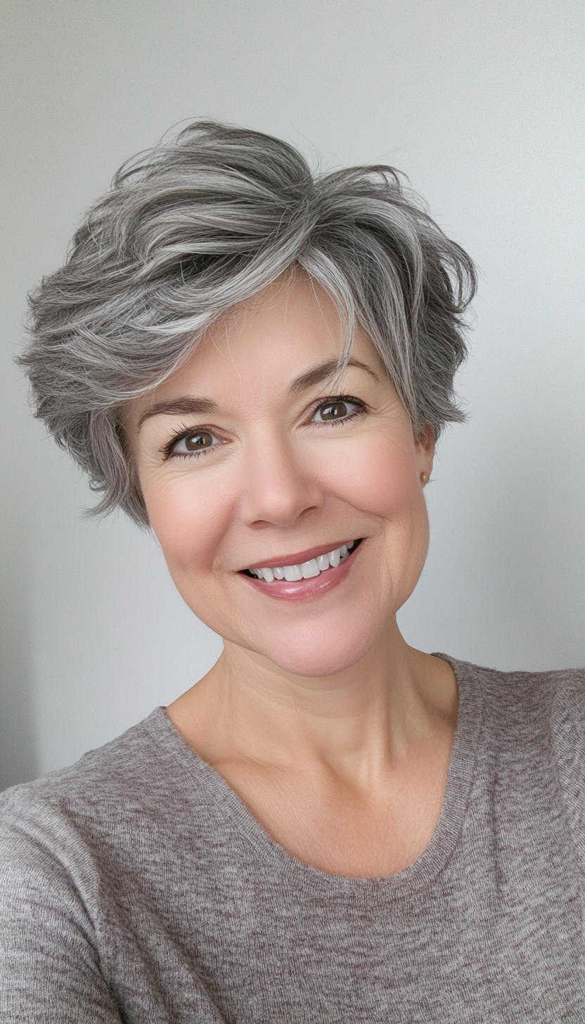 19. Subtle Gray Tousled Pixie (Short Hairstyles For Older Women With Fine Hair) - Short Hairstyles For Older Women With Fine Hair