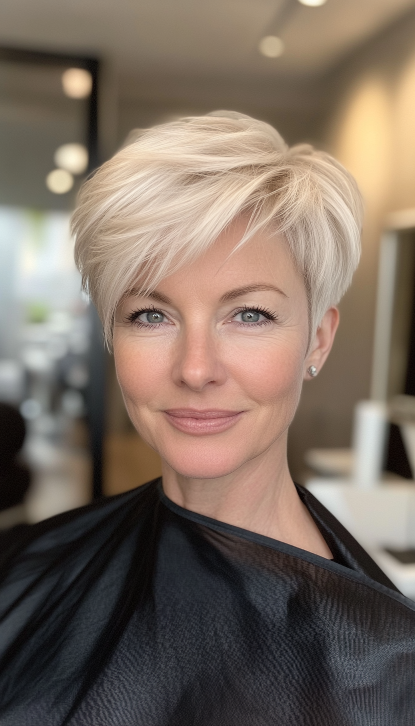 21. Platinum Blonde Voluminous Pixie (Short Hairstyles For Older Women With Fine Hair) - Short Hairstyles For Older Women With Fine Hair