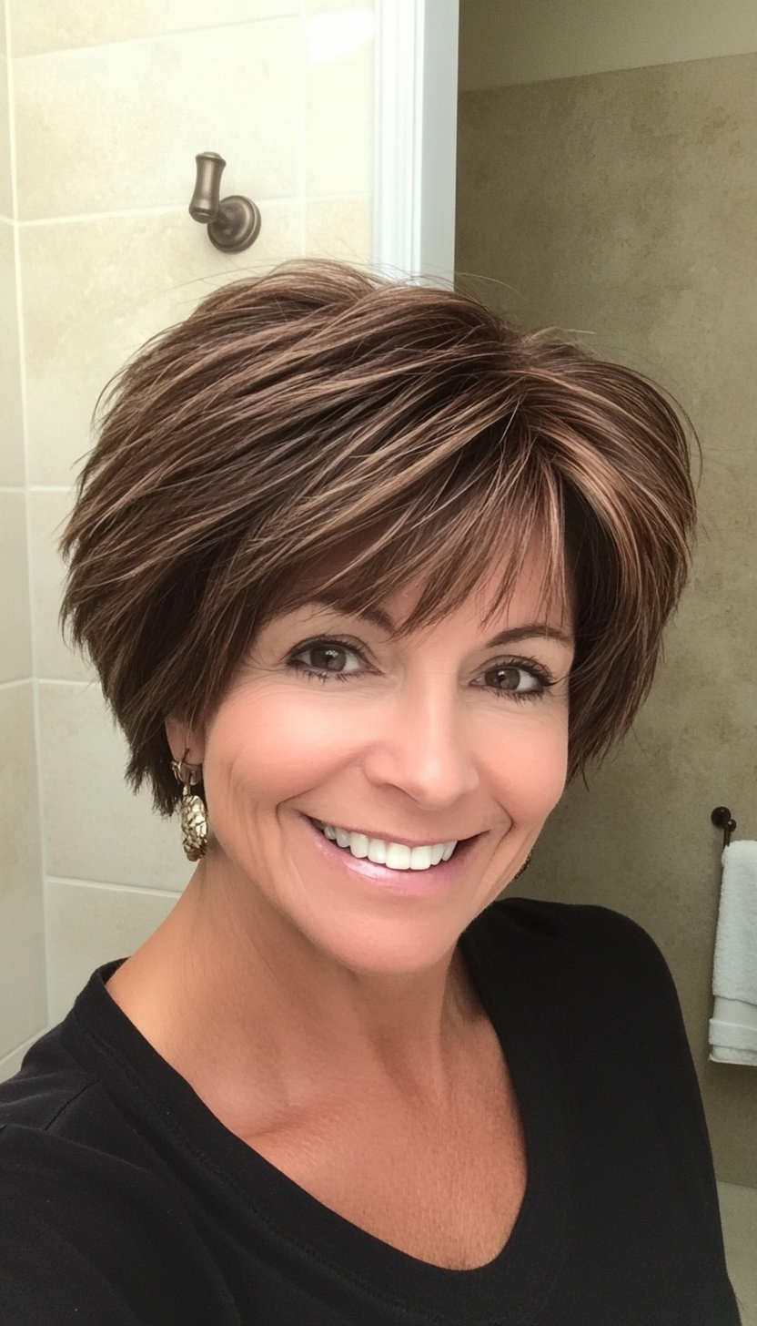 22. Mocha Brown Layered Crop (Short Hairstyles For Older Women With Fine Hair) - Short Hairstyles For Older Women With Fine Hair