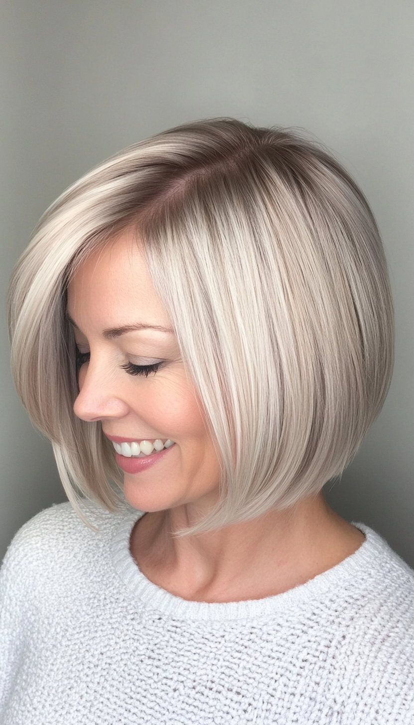 23. Silver Blonde Side-Parted Bob (Short Hairstyles For Older Women With Fine Hair) - Short Hairstyles For Older Women With Fine Hair