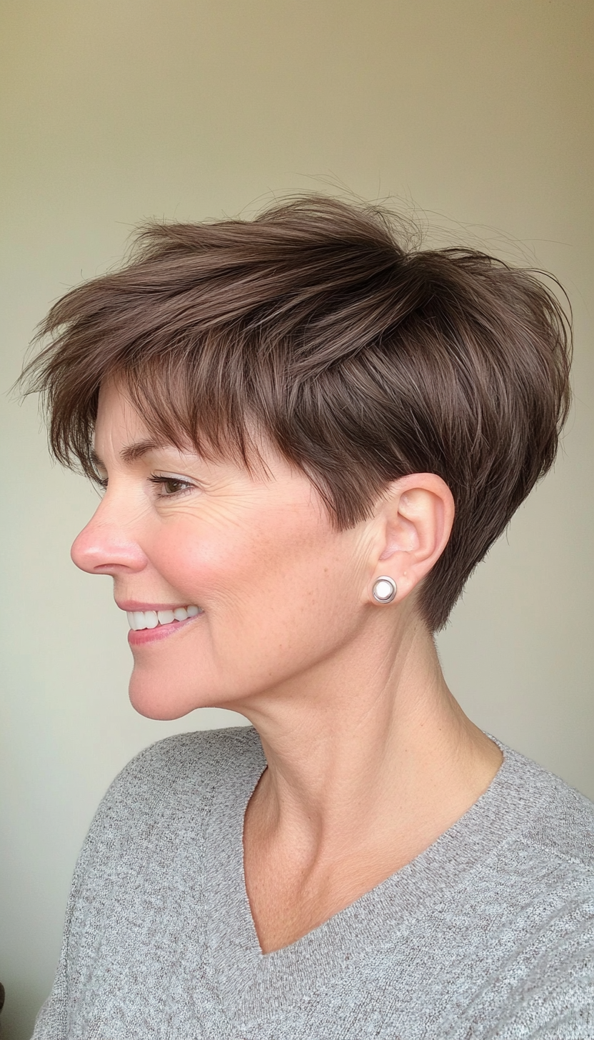 27. Deep Walnut Modern Pixie (Short Hairstyles For Older Women With Fine Hair) - Short Hairstyles For Older Women With Fine Hair