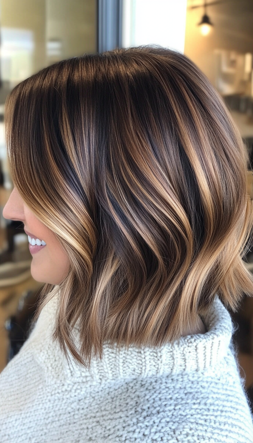15. Modern Caramel Balayage Bob (Inverted Bob Haircuts For Fine Hair) - Inverted Bob Haircuts For Fine Hair