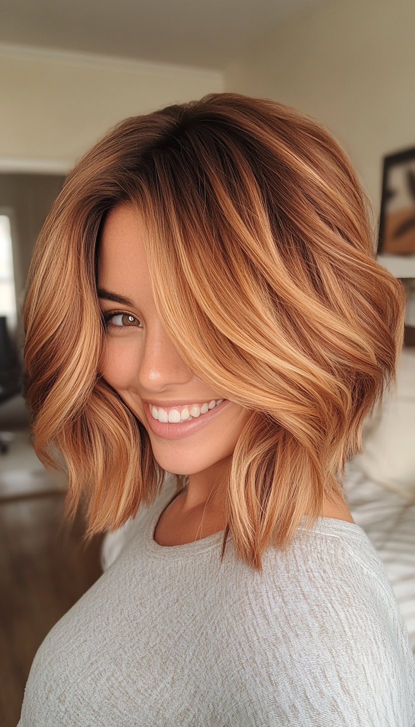 18. Sunkissed Amber Bob (Inverted Bob Haircuts For Fine Hair) - Inverted Bob Haircuts For Fine Hair