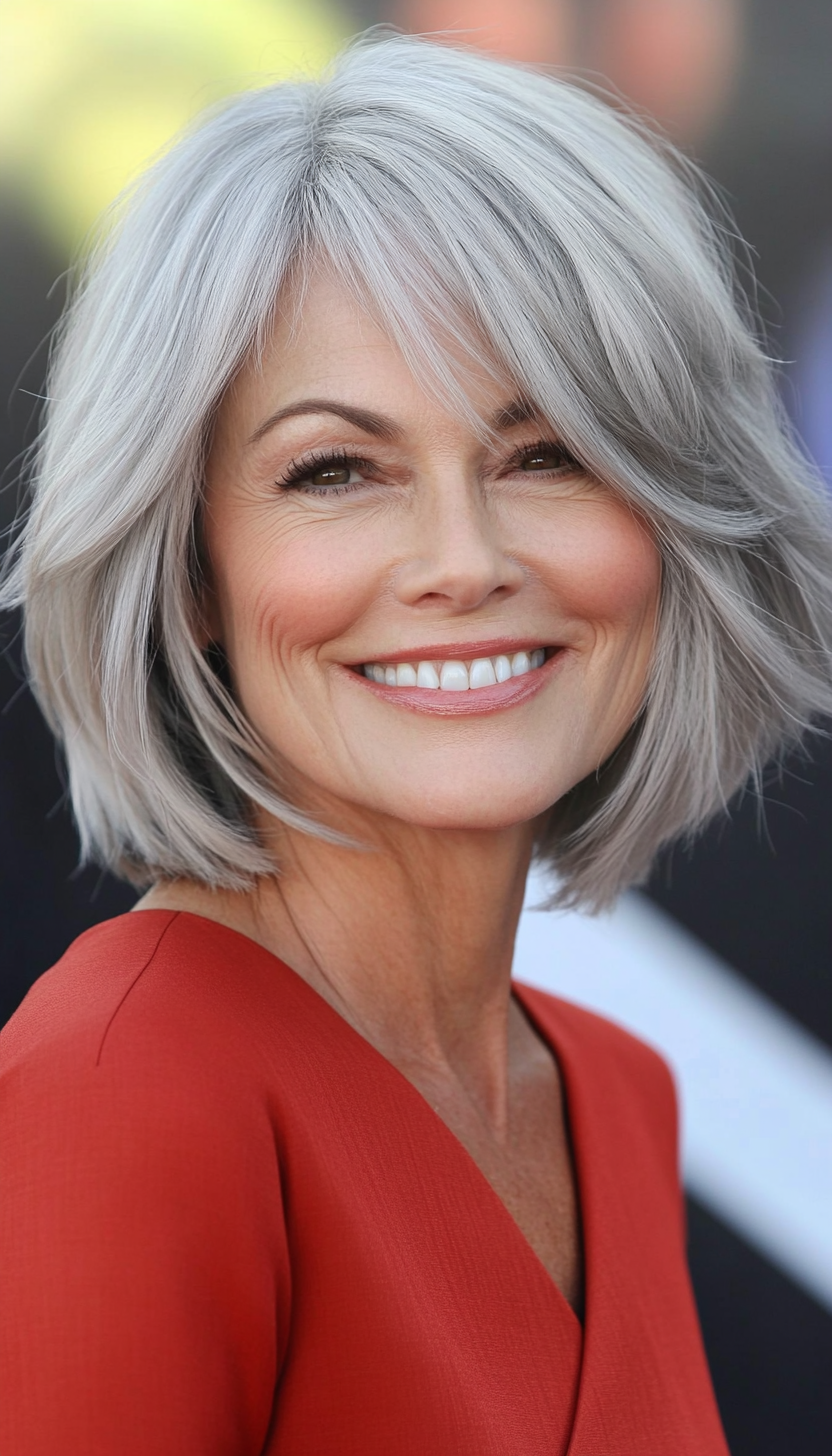 1. Soft Layered Bob in Natural Silver (Short Hairstyles For Women Over 50) - Short Hairstyles For Women Over 50