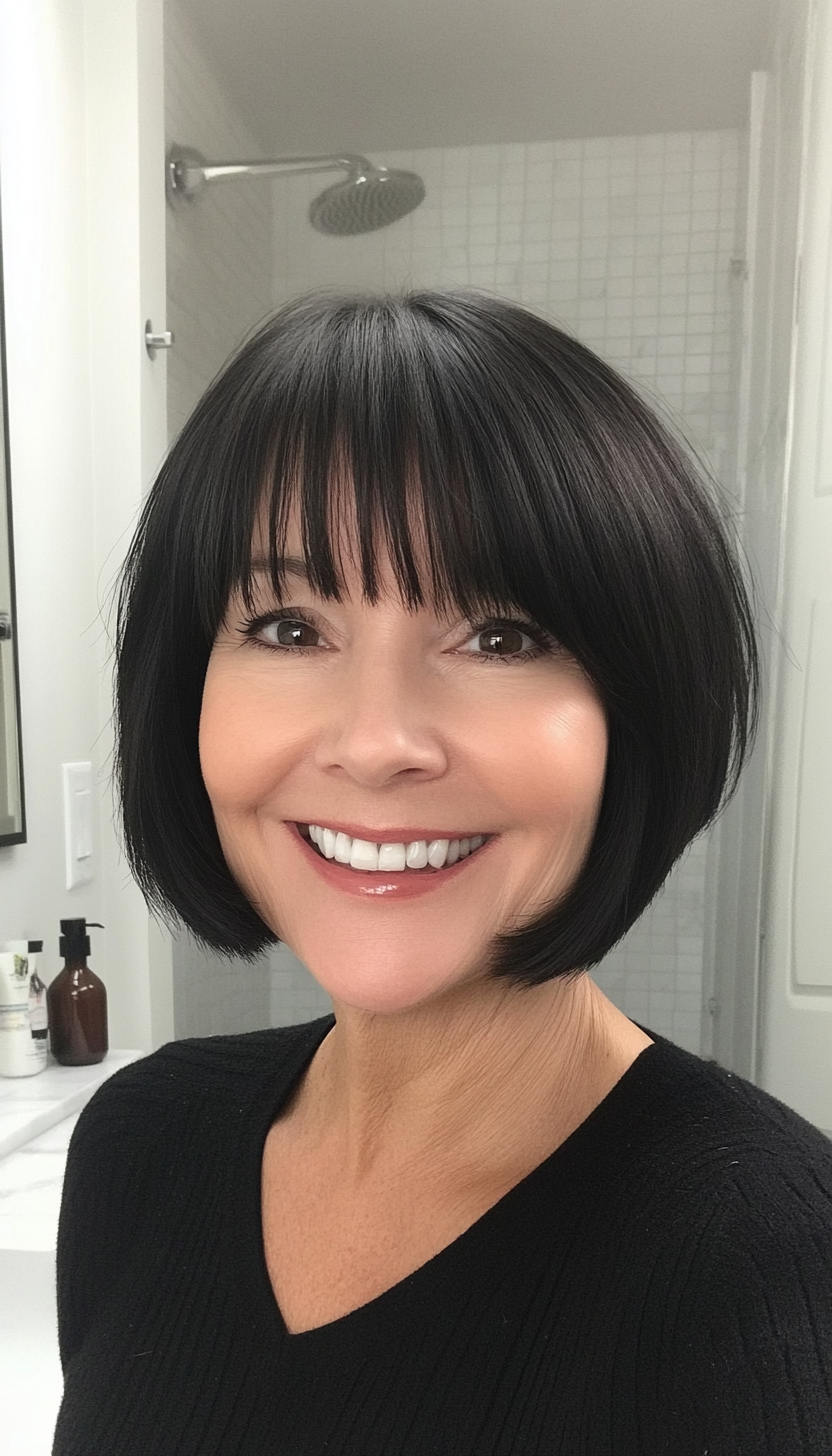 8. Classic French Bob in Natural Black (Short Hairstyles For Women Over 50) - Short Hairstyles For Women Over 50