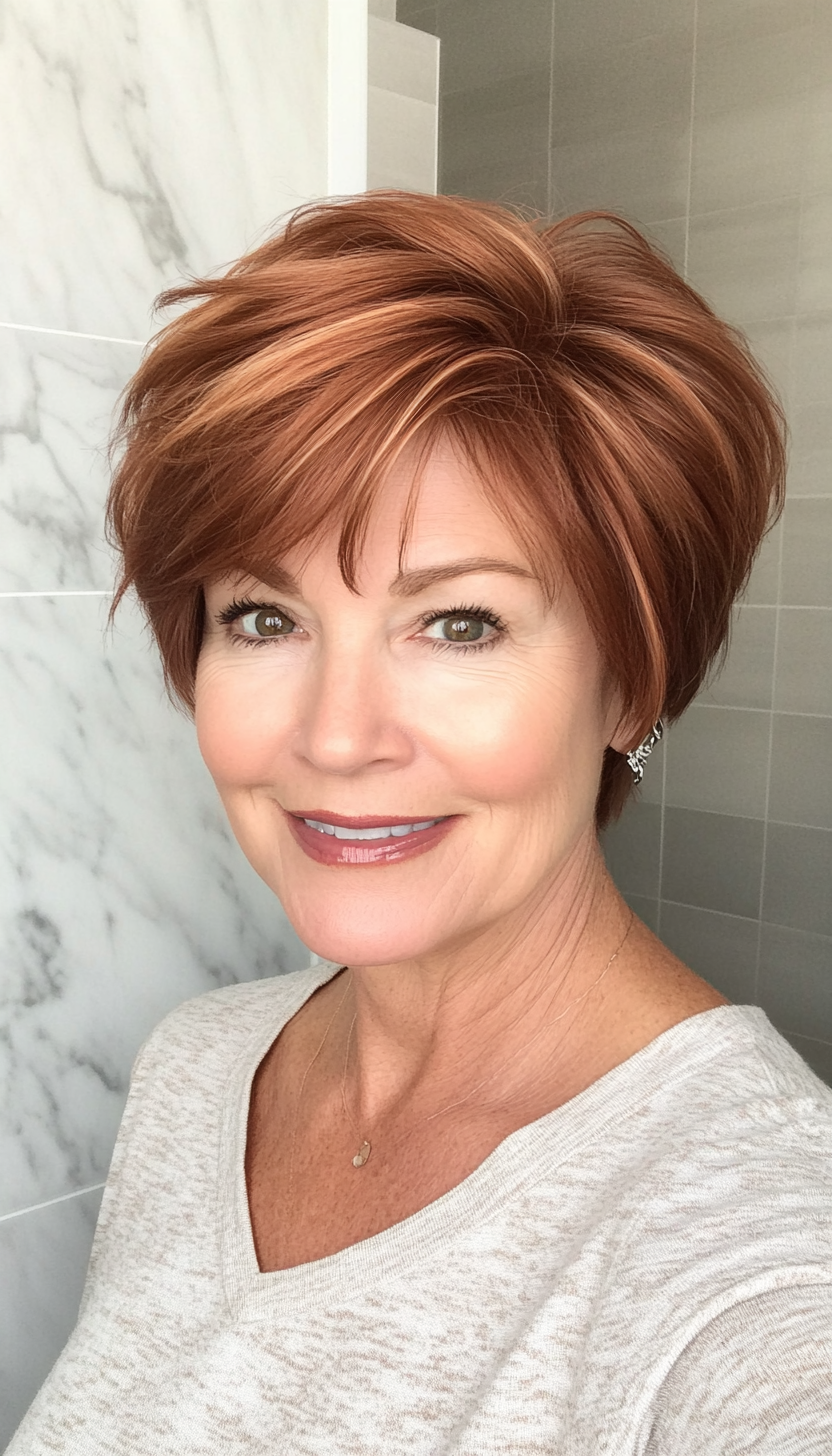 9. Layered Chin-Length Cut in Soft Auburn (Short Hairstyles For Women Over 50) - Short Hairstyles For Women Over 50