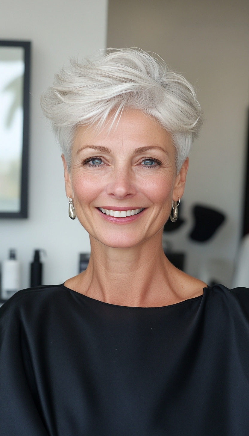 14. Pixie with Volume in Natural White (Short Hairstyles For Women Over 50) - Short Hairstyles For Women Over 50
