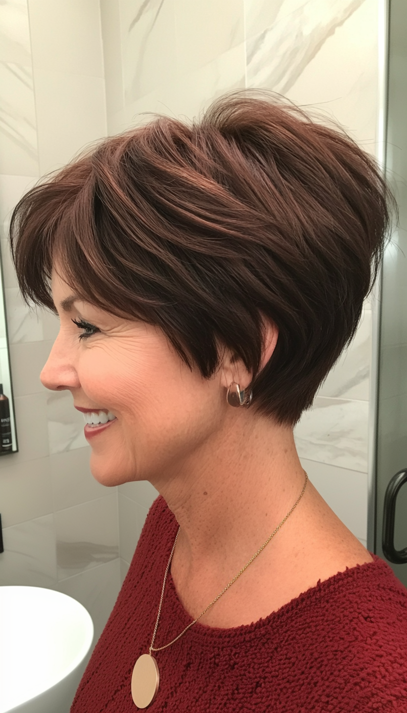 15. Choppy Crop in Deep Chestnut Brown (Short Hairstyles For Women Over 50) - Short Hairstyles For Women Over 50