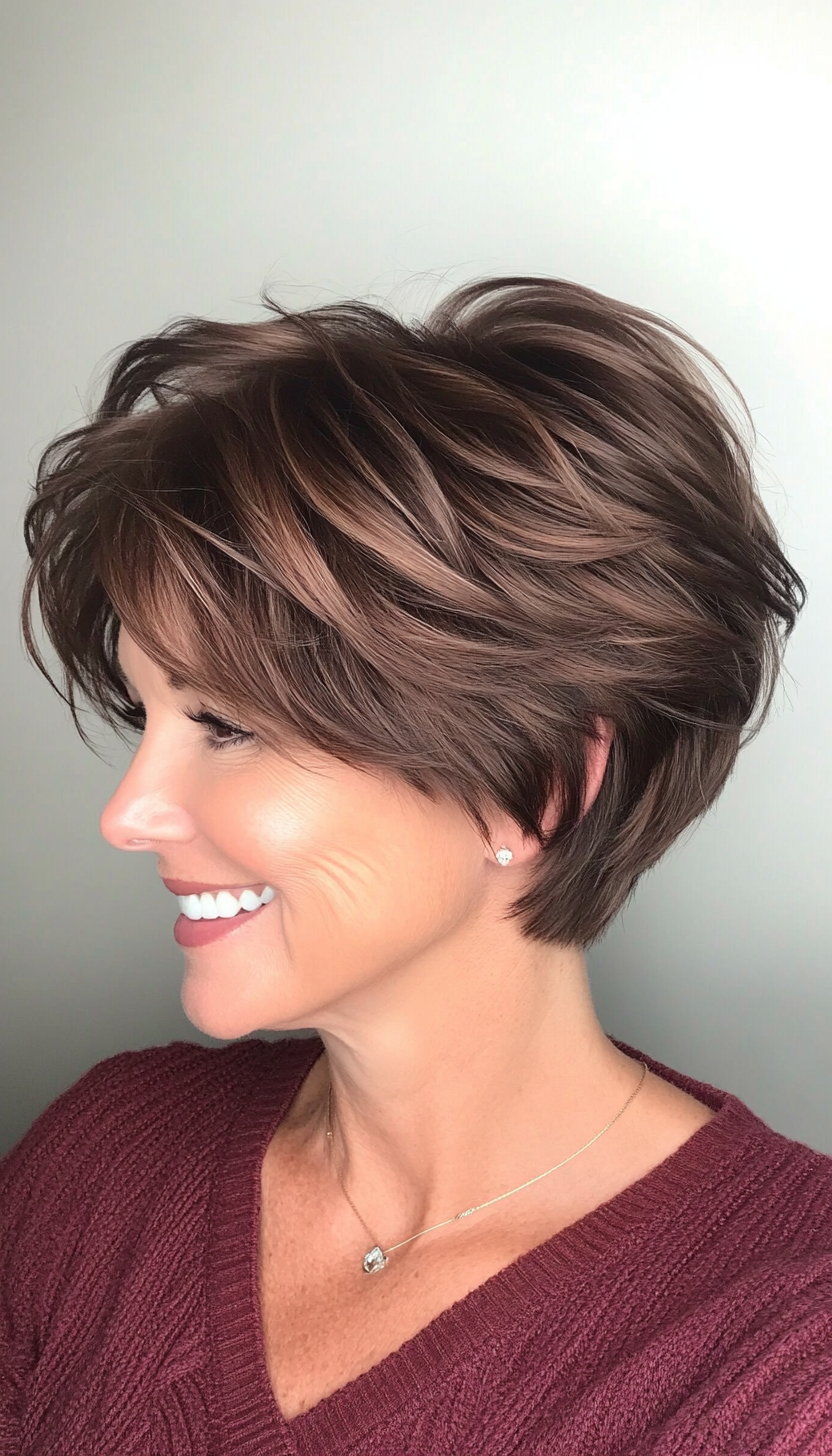 19. Tousled Pixie in Rich Mahogany Brown (Short Hairstyles For Women Over 50) - Short Hairstyles For Women Over 50