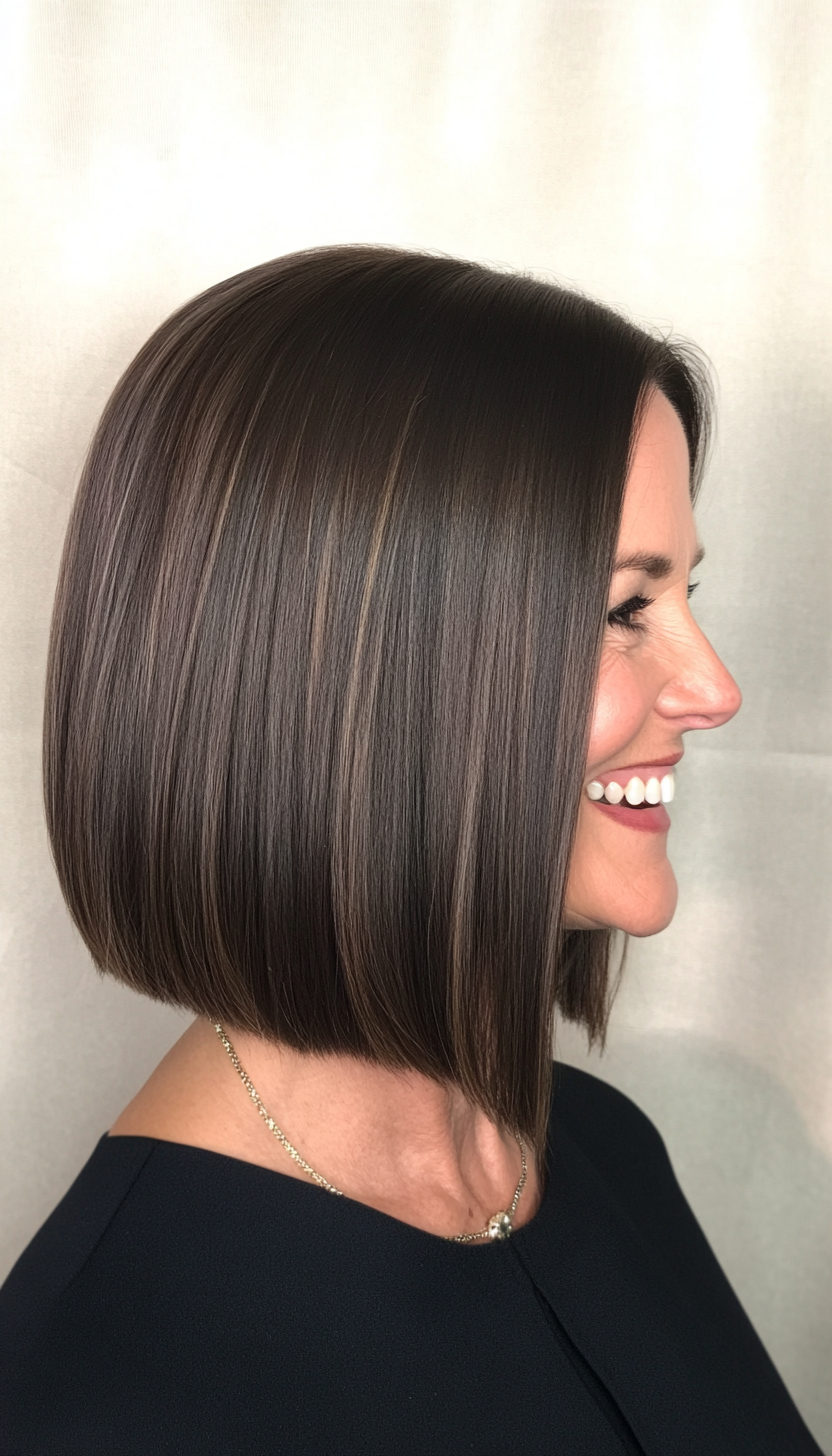 3. Classic Mid-Length Bob in Deep Brunette (Medium Length Hairstyles For Women Over 60) - Medium Length Hairstyles For Women Over 60