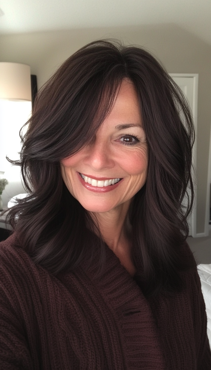 6. Collarbone-Length Choppy Layers in Dark Espresso (Medium Length Hairstyles For Women Over 60) - Medium Length Hairstyles For Women Over 60