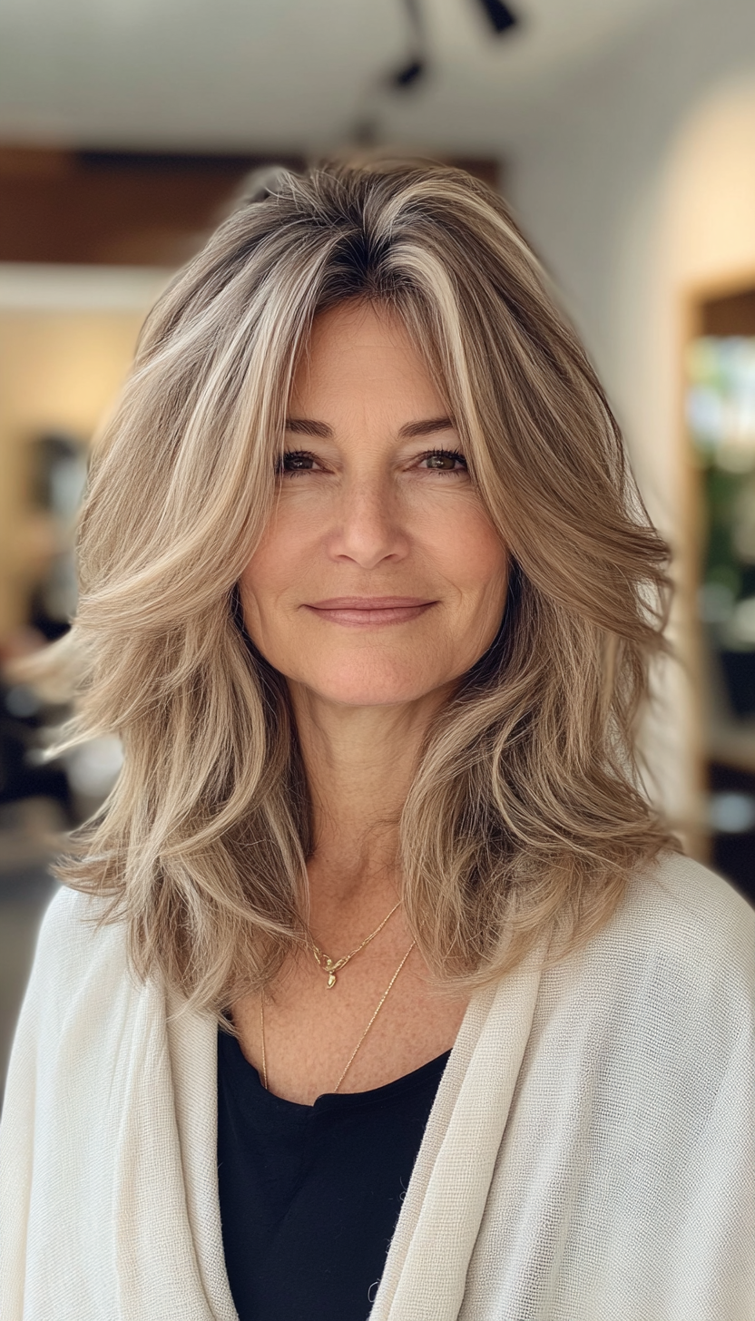 7. Soft Shag with Honey Blonde Balayage (Medium Length Hairstyles For Women Over 60) - Medium Length Hairstyles For Women Over 60