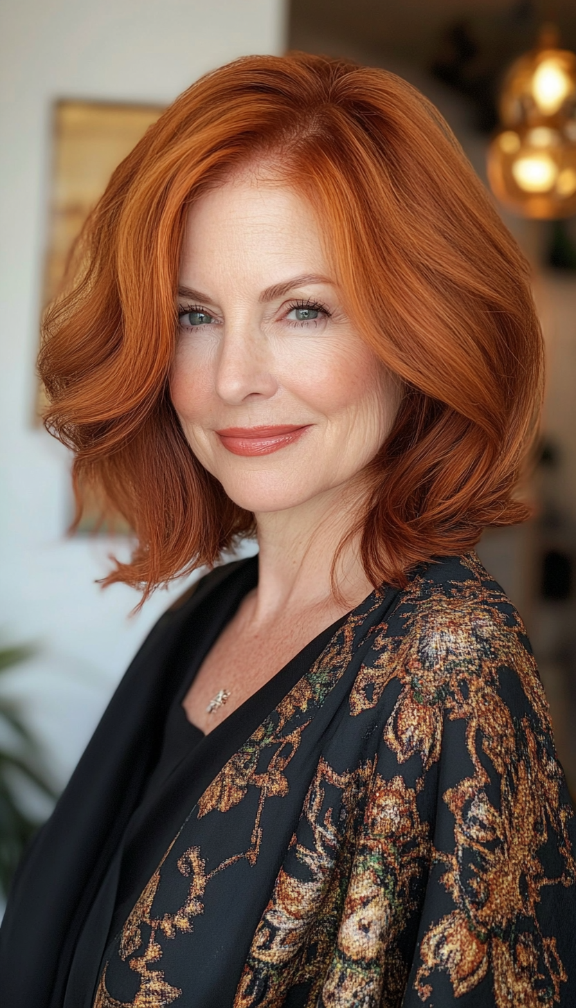9. Side-Parted Bob in Medium Auburn (Medium Length Hairstyles For Women Over 60) - Medium Length Hairstyles For Women Over 60