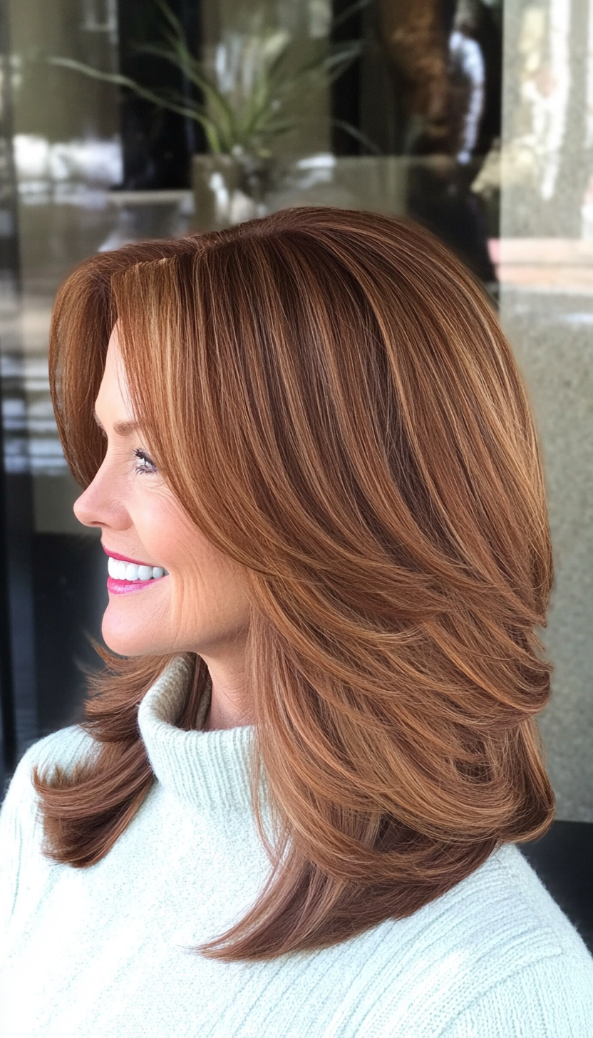 11. Layered Shoulder-Length Cut in Soft Chestnut Brown (Medium Length Hairstyles For Women Over 60) - Medium Length Hairstyles For Women Over 60