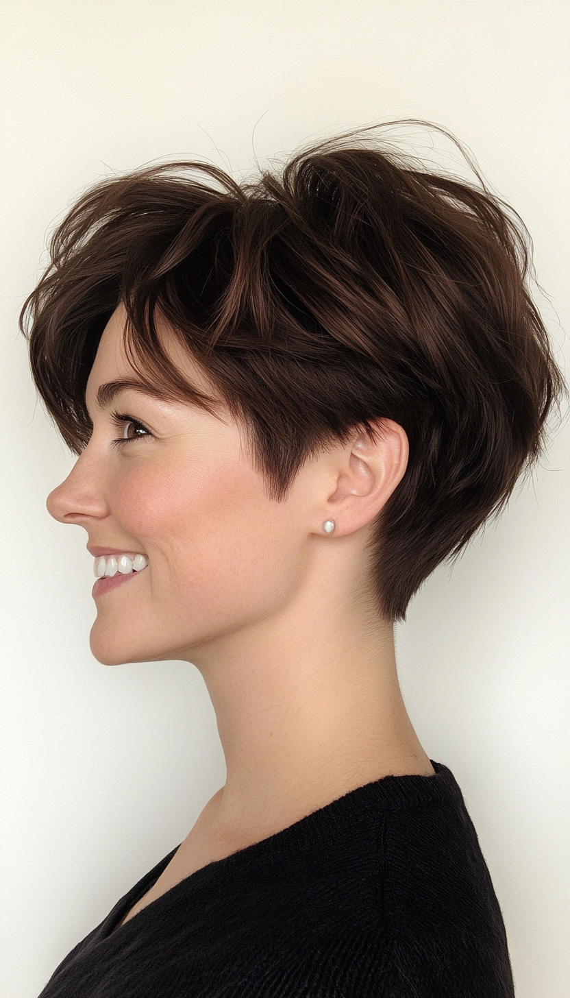 2. Textured Pixie in Deep Espresso (Short Hairstyles For Thin Hair) - Short Hairstyles For Thin Hair