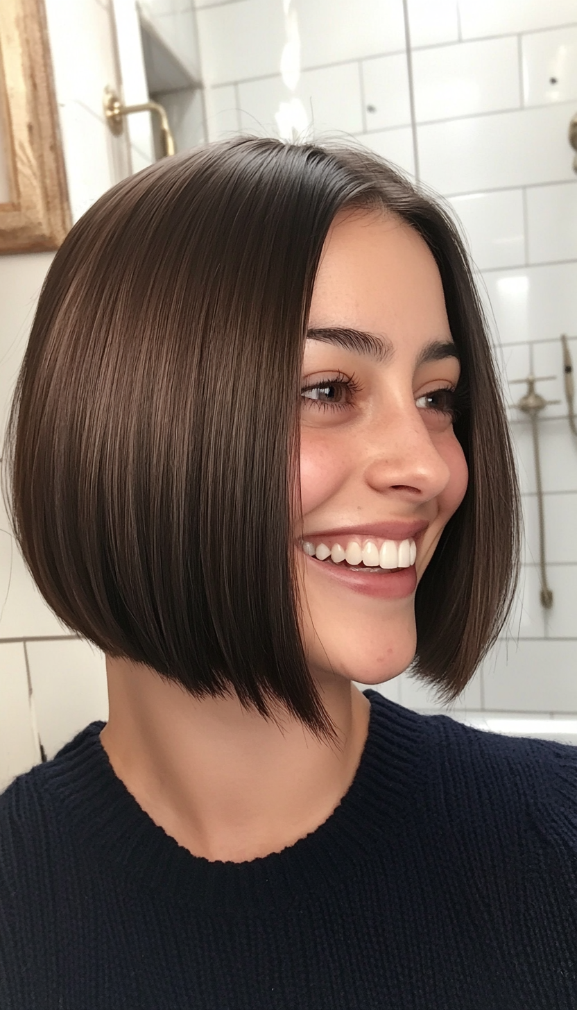 3. Chin-Length Blunt Bob in Cool Dark Brown (Short Hairstyles For Thin Hair) - Short Hairstyles For Thin Hair