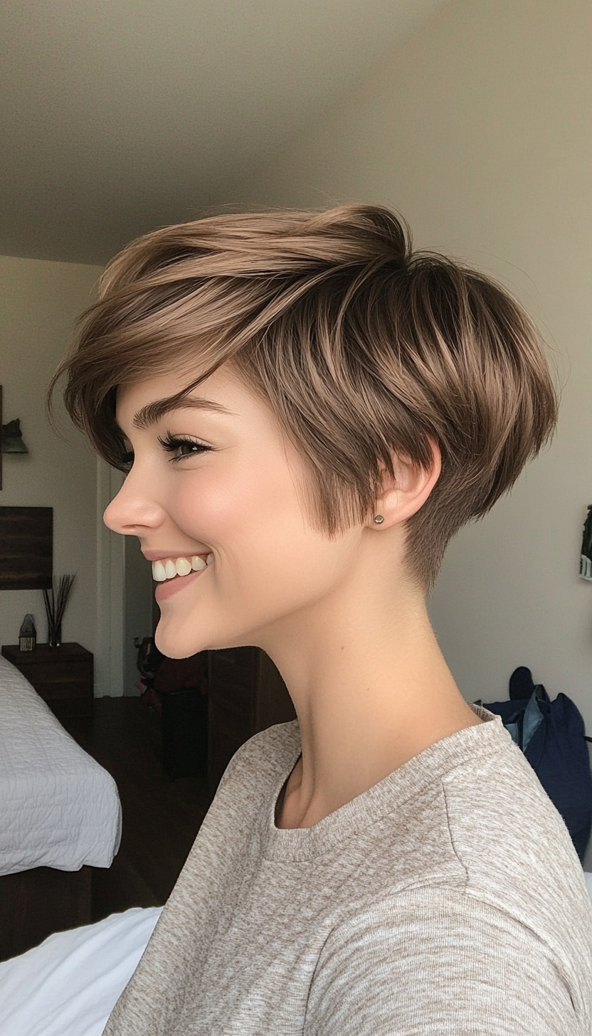 4. Feathered Pixie in Natural Ash Brown (Short Hairstyles For Thin Hair) - Short Hairstyles For Thin Hair