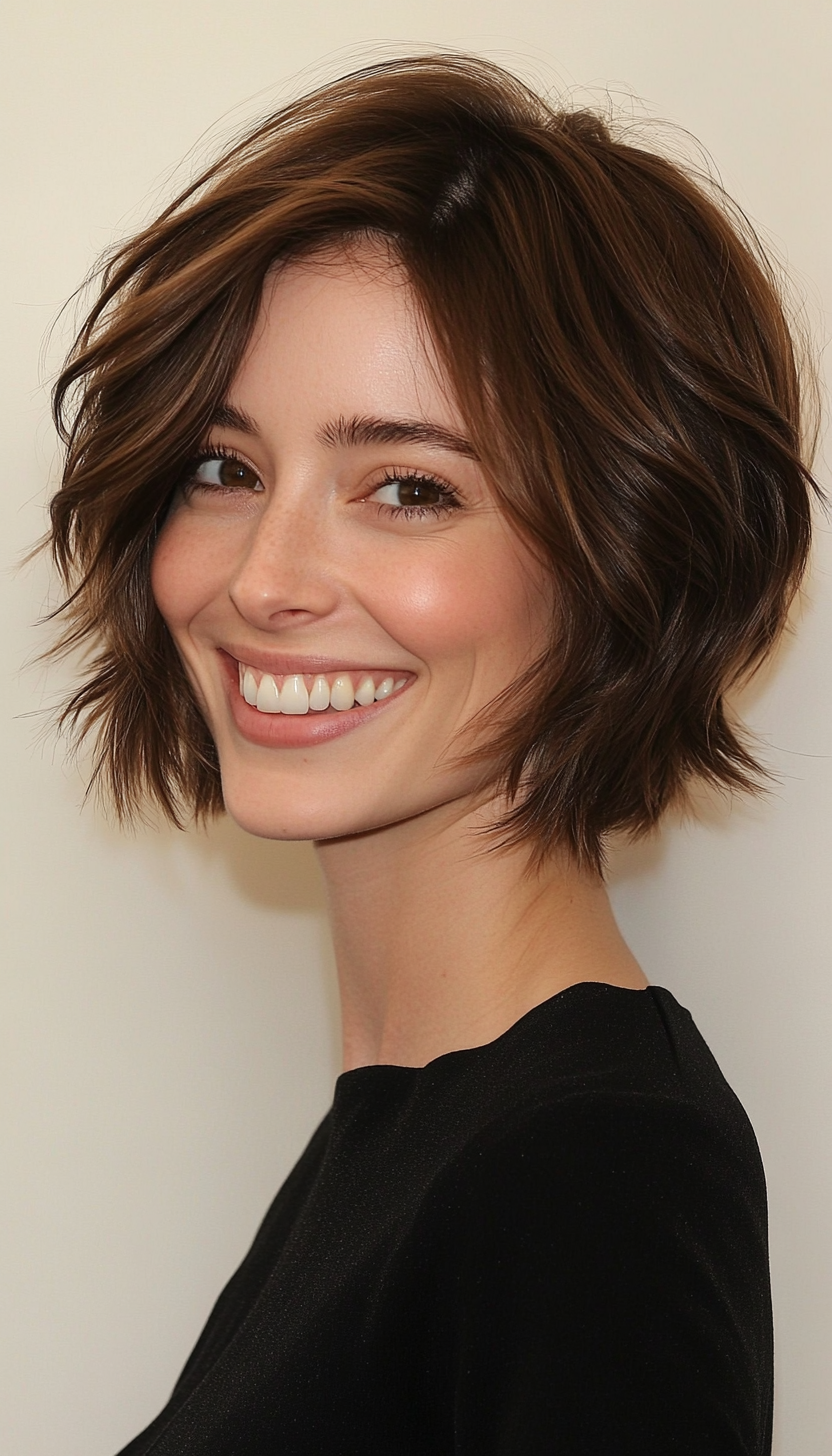 7. Messy French Bob in Medium Chocolate Brown (Short Hairstyles For Thin Hair) - Short Hairstyles For Thin Hair
