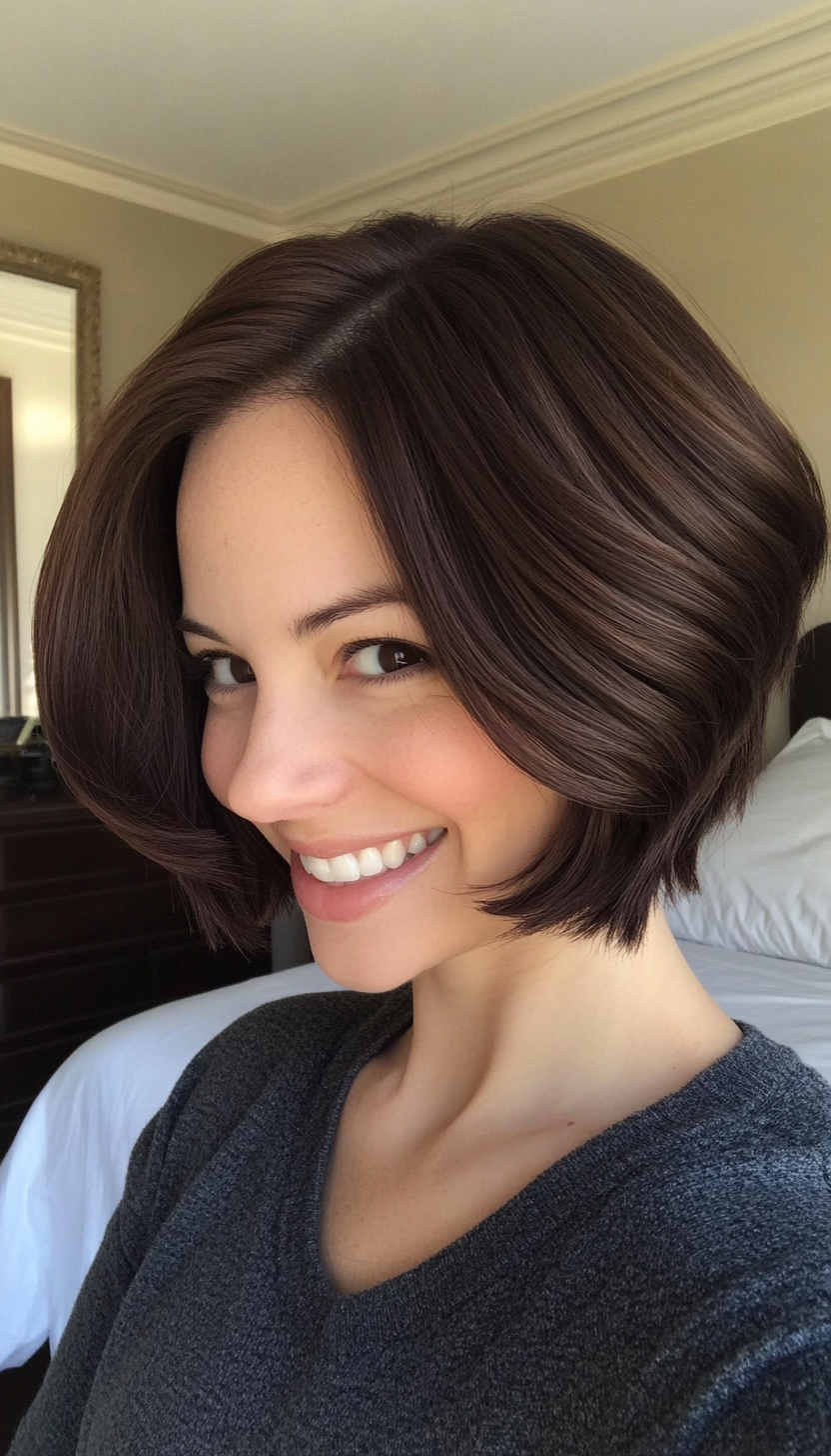 18. Curved Bob in Dark Chocolate Brown (Short Hairstyles For Thin Hair) - Short Hairstyles For Thin Hair