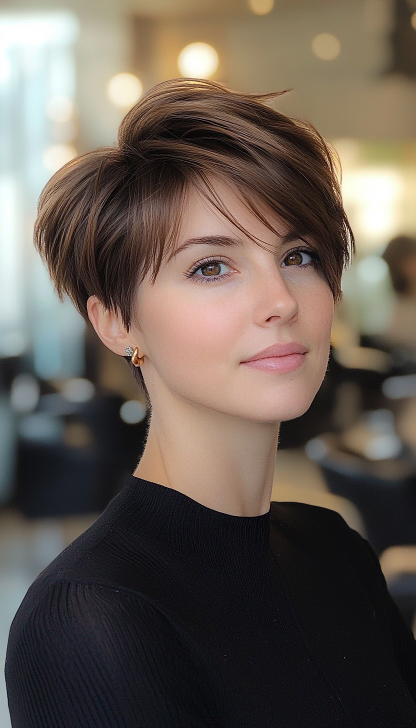 23. Classic Boyish Pixie in Dark Chestnut Brown (Short Hairstyles For Thin Hair) - Short Hairstyles For Thin Hair