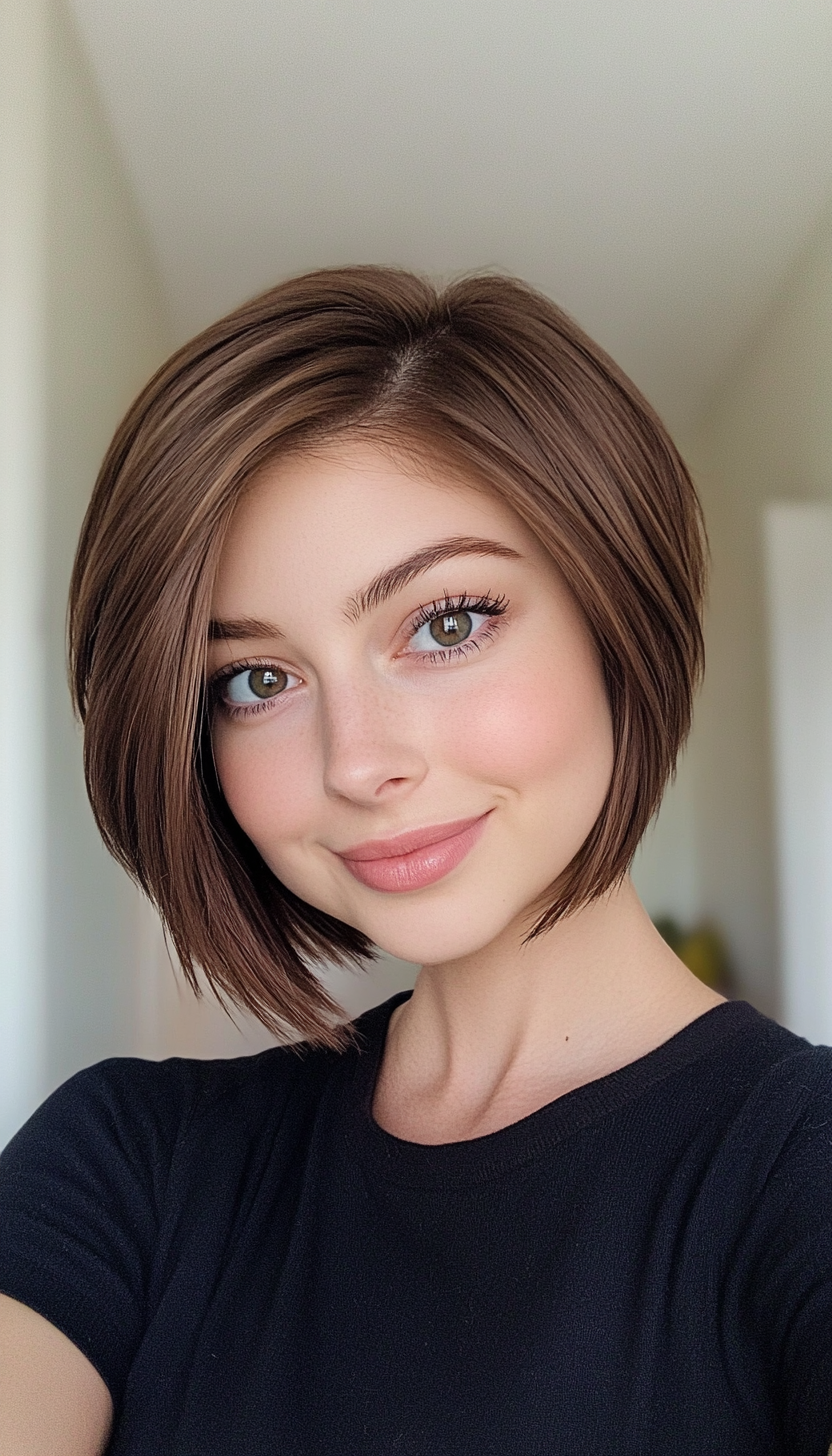 27. Sleek Side-Parted Bob in Rich Mocha Brown (Short Hairstyles For Thin Hair) - Short Hairstyles For Thin Hair