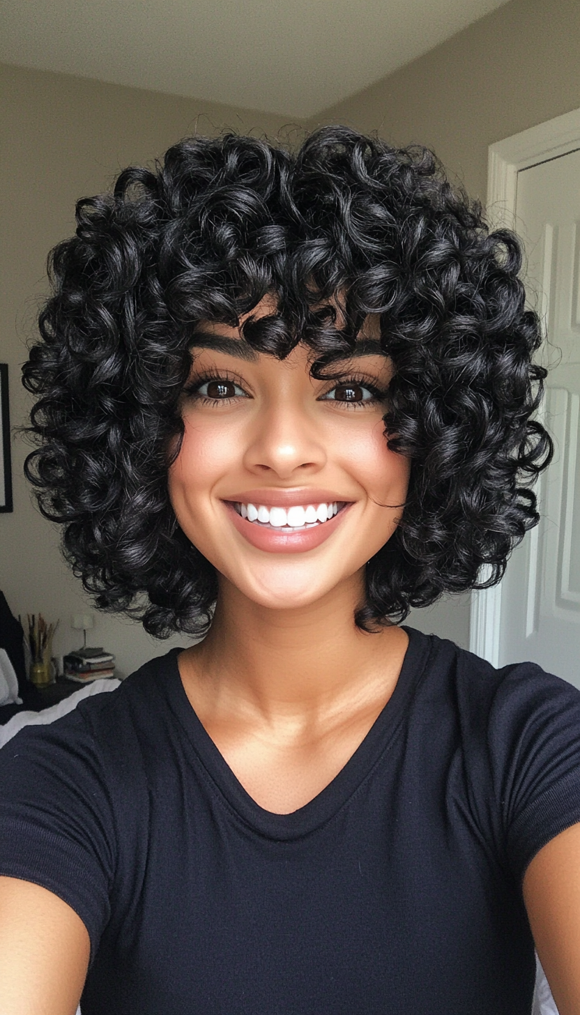 11. Short Curly Crop with Deep Ebony Definition (Hairstyles For Curly Hair With Bangs) - Hairstyles For Curly Hair With Bangs