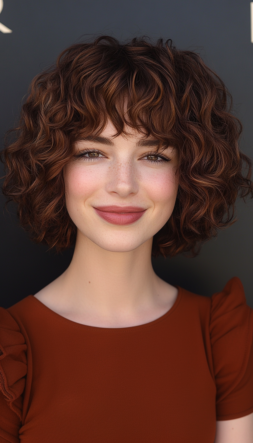 20. Tapered Curly Cut with Deep Burgundy Brown (Hairstyles For Curly Hair With Bangs) - Hairstyles For Curly Hair With Bangs