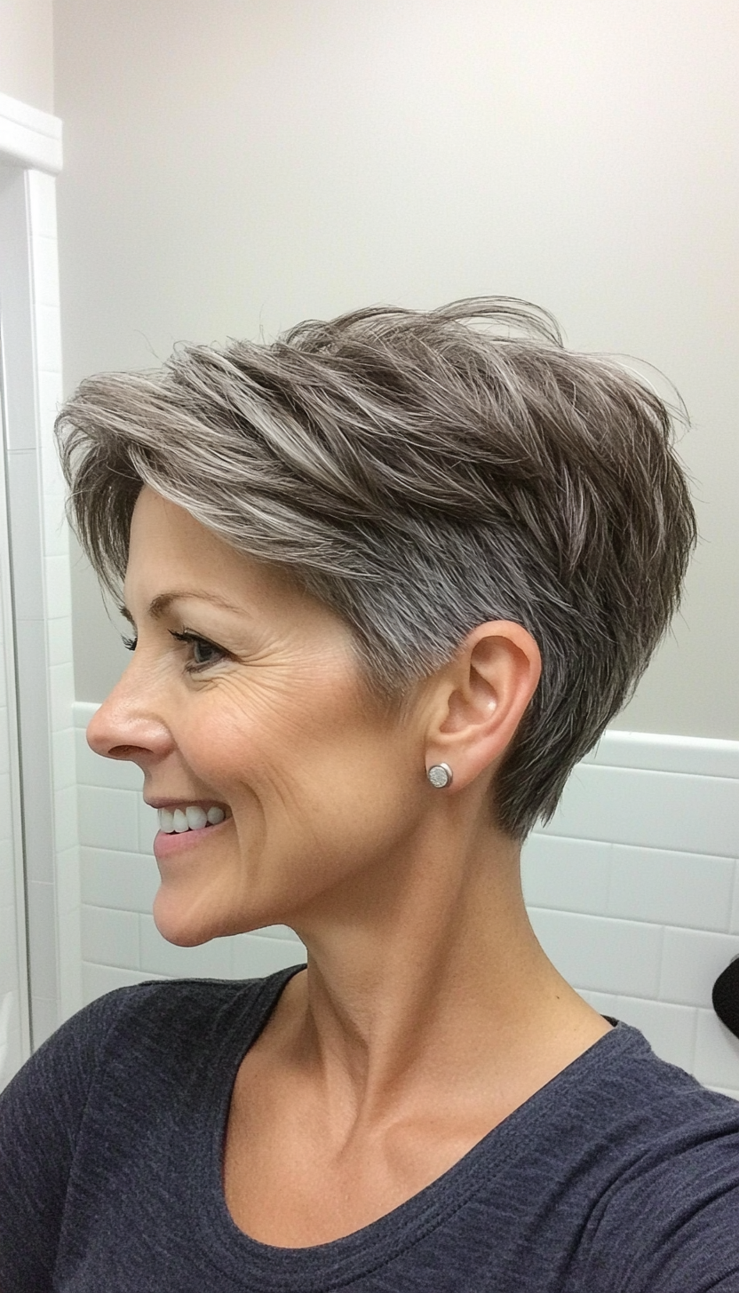 3. Tapered Pixie with Salt-and-Pepper Elegance (Hairstyles For Women Over 40 With Fine Hair) - Hairstyles For Women Over 40 With Fine Hair