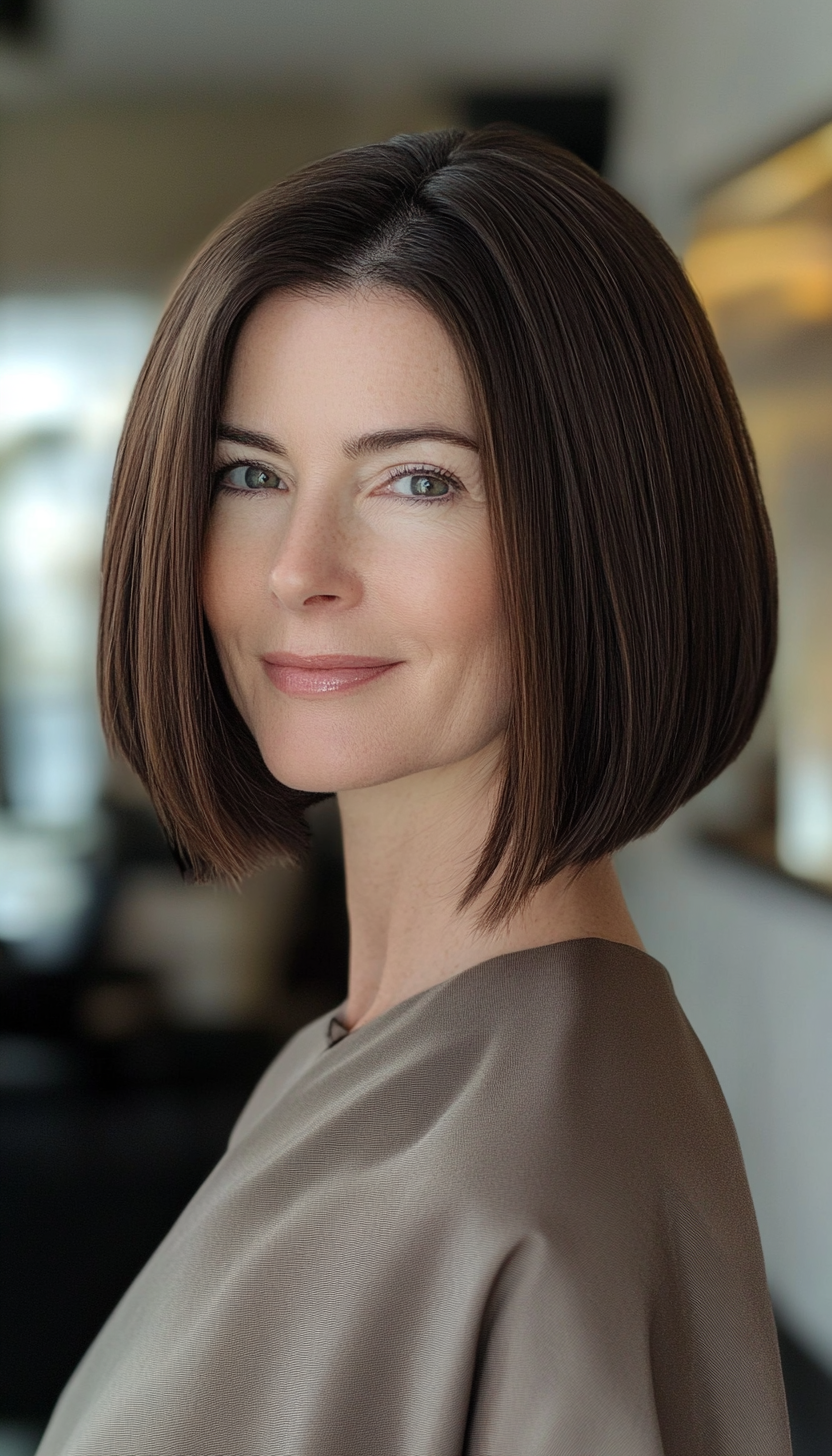 4. Blunt Bob with Deep Chestnut Hue (Hairstyles For Women Over 40 With Fine Hair) - Hairstyles For Women Over 40 With Fine Hair