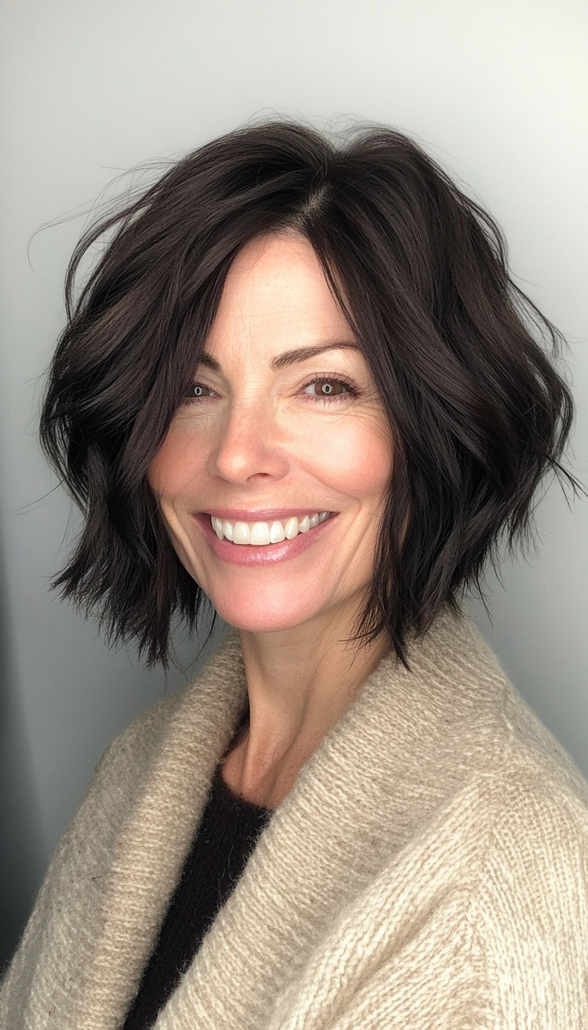 9. Choppy Bob with Dark Espresso Depth (Hairstyles For Women Over 40 With Fine Hair) - Hairstyles For Women Over 40 With Fine Hair