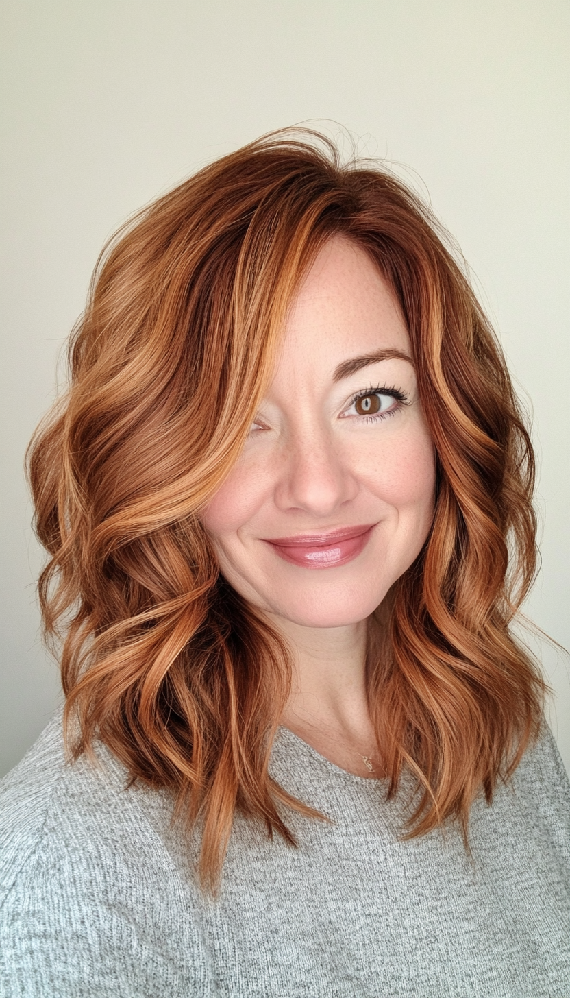 14. Soft Waves with Auburn Balayage (Hairstyles For Women Over 40 With Fine Hair) - Hairstyles For Women Over 40 With Fine Hair