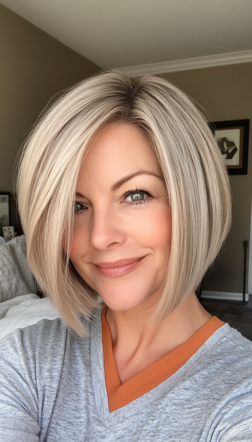 17. Voluminous Short Bob with Ash Blonde Tones (Hairstyles For Women Over 40 With Fine Hair) - Hairstyles For Women Over 40 With Fine Hair