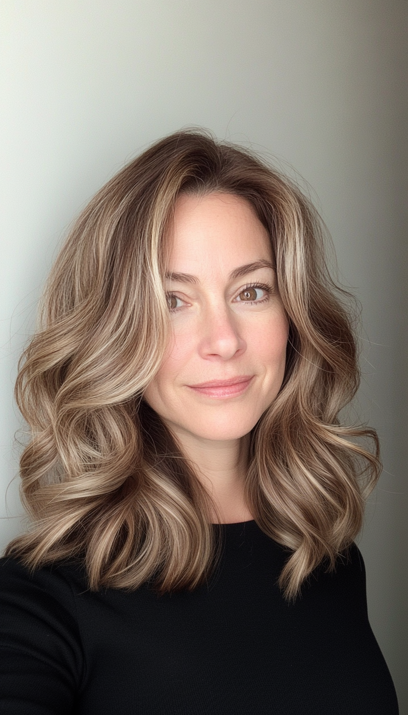 18. Wavy Long Bob with Light Brown Highlights (Hairstyles For Women Over 40 With Fine Hair) - Hairstyles For Women Over 40 With Fine Hair