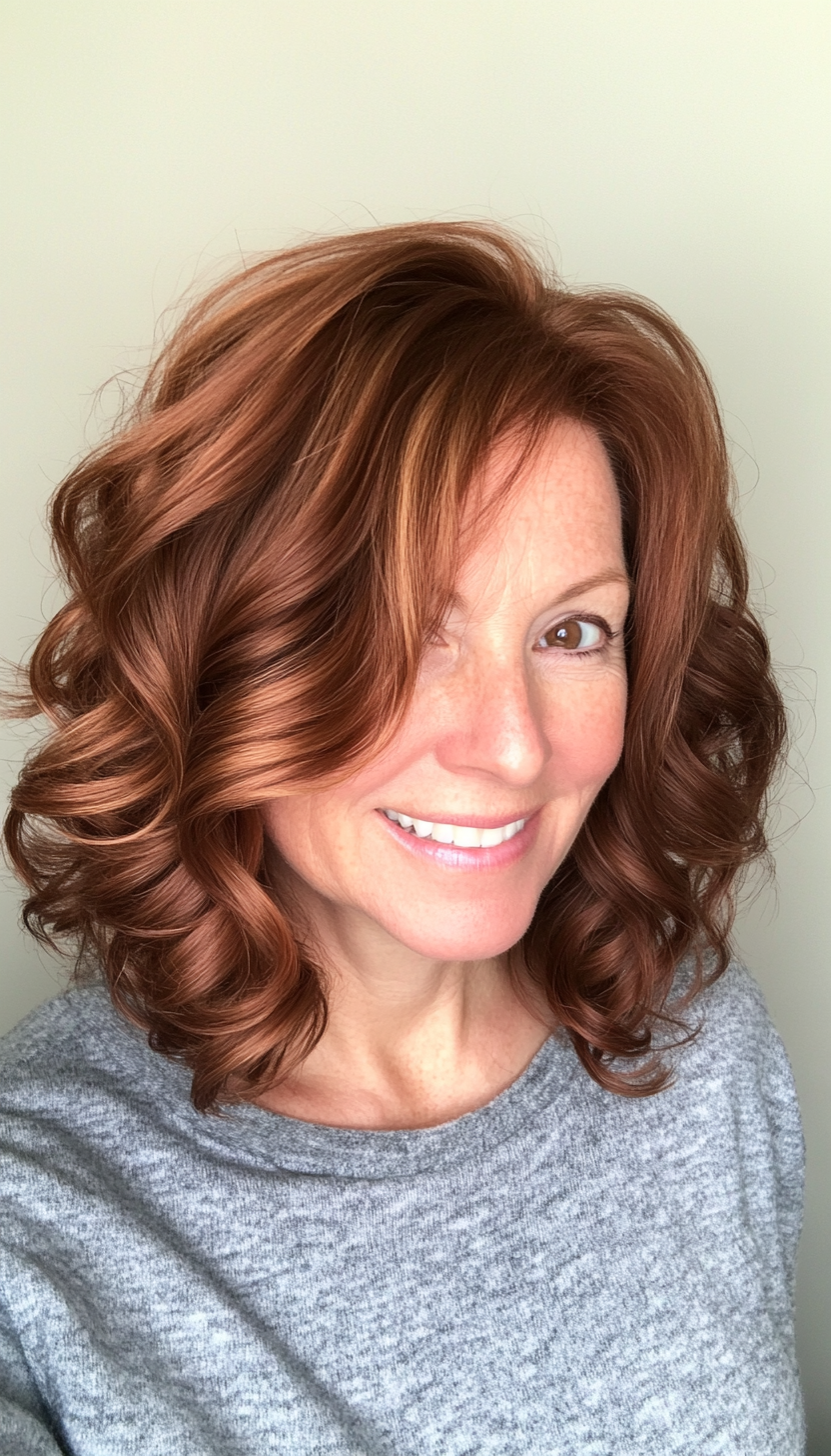 19. Shoulder-Length Soft Curls with Chestnut Tones (Hairstyles For Women Over 40 With Fine Hair) - Hairstyles For Women Over 40 With Fine Hair