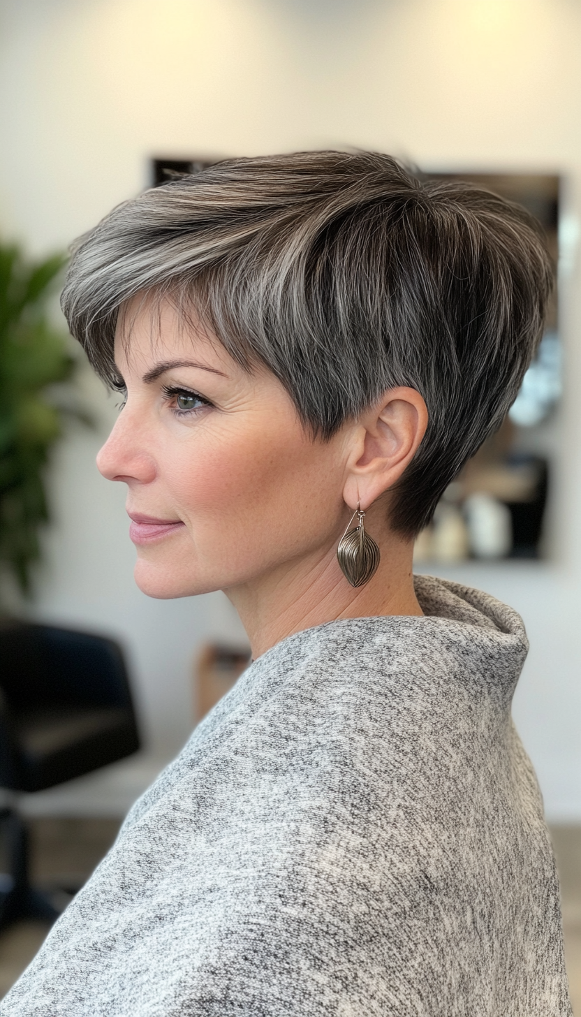 22. Textured Pixie with Natural Gray Blend (Hairstyles For Women Over 40 With Fine Hair) - Hairstyles For Women Over 40 With Fine Hair