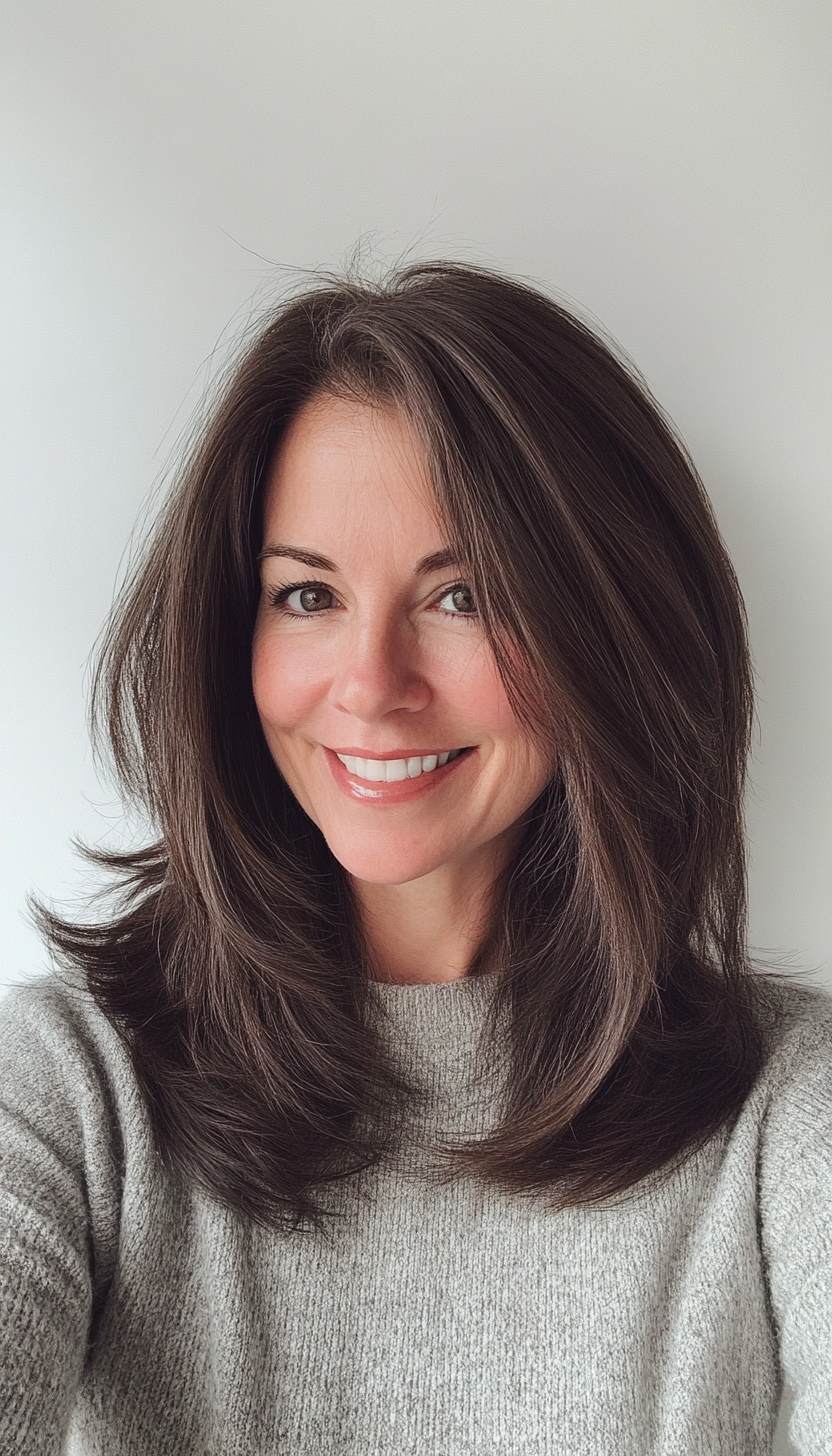 25. Face-Framing Layers with Dark Hazelnut Dimension (Hairstyles For Women Over 40 With Fine Hair) - Hairstyles For Women Over 40 With Fine Hair