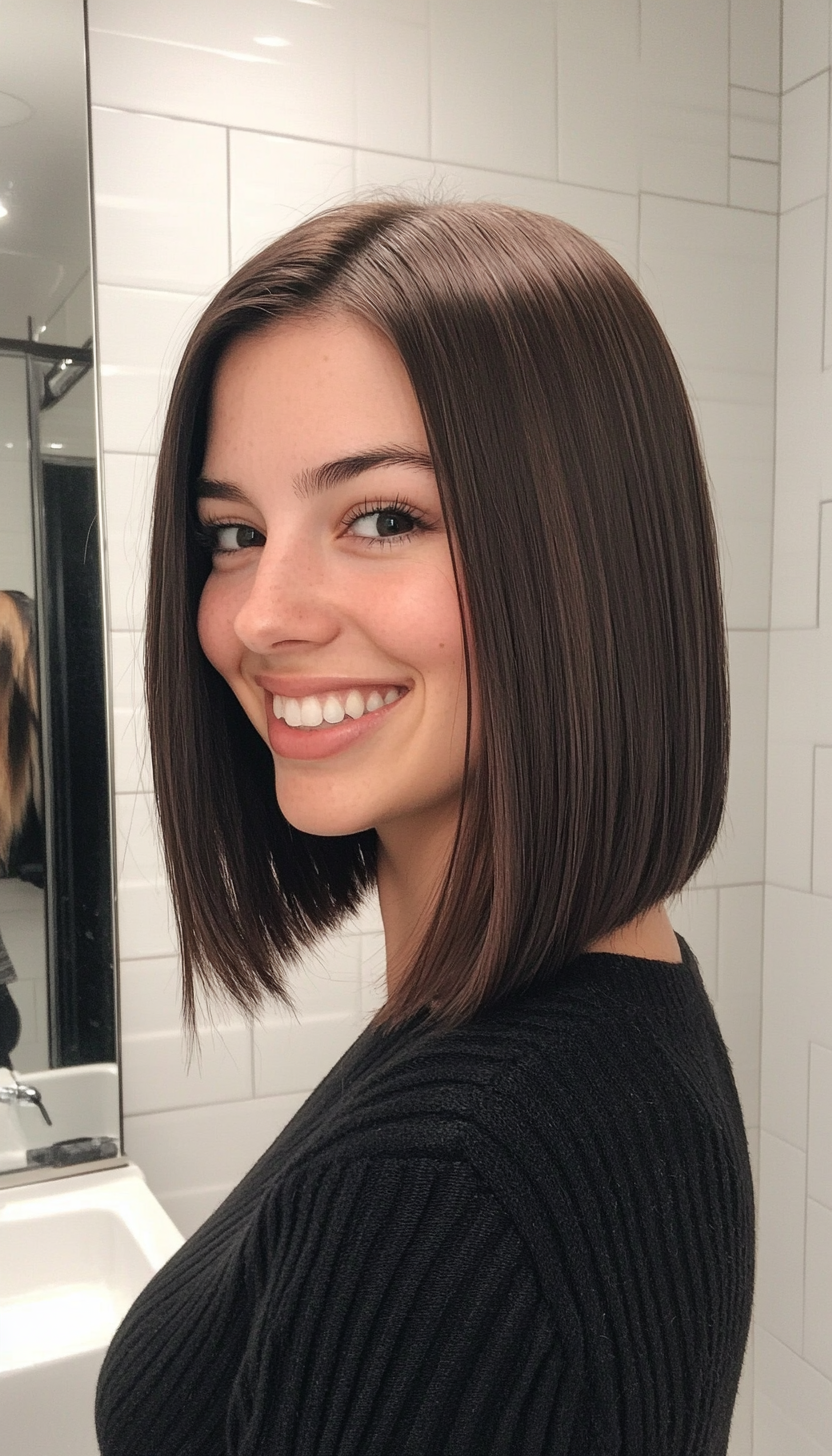 3. Blunt Cut with Deep Espresso Gloss (Medium Length Haircuts For Thick Hair) - Medium Length Haircuts For Thick Hair