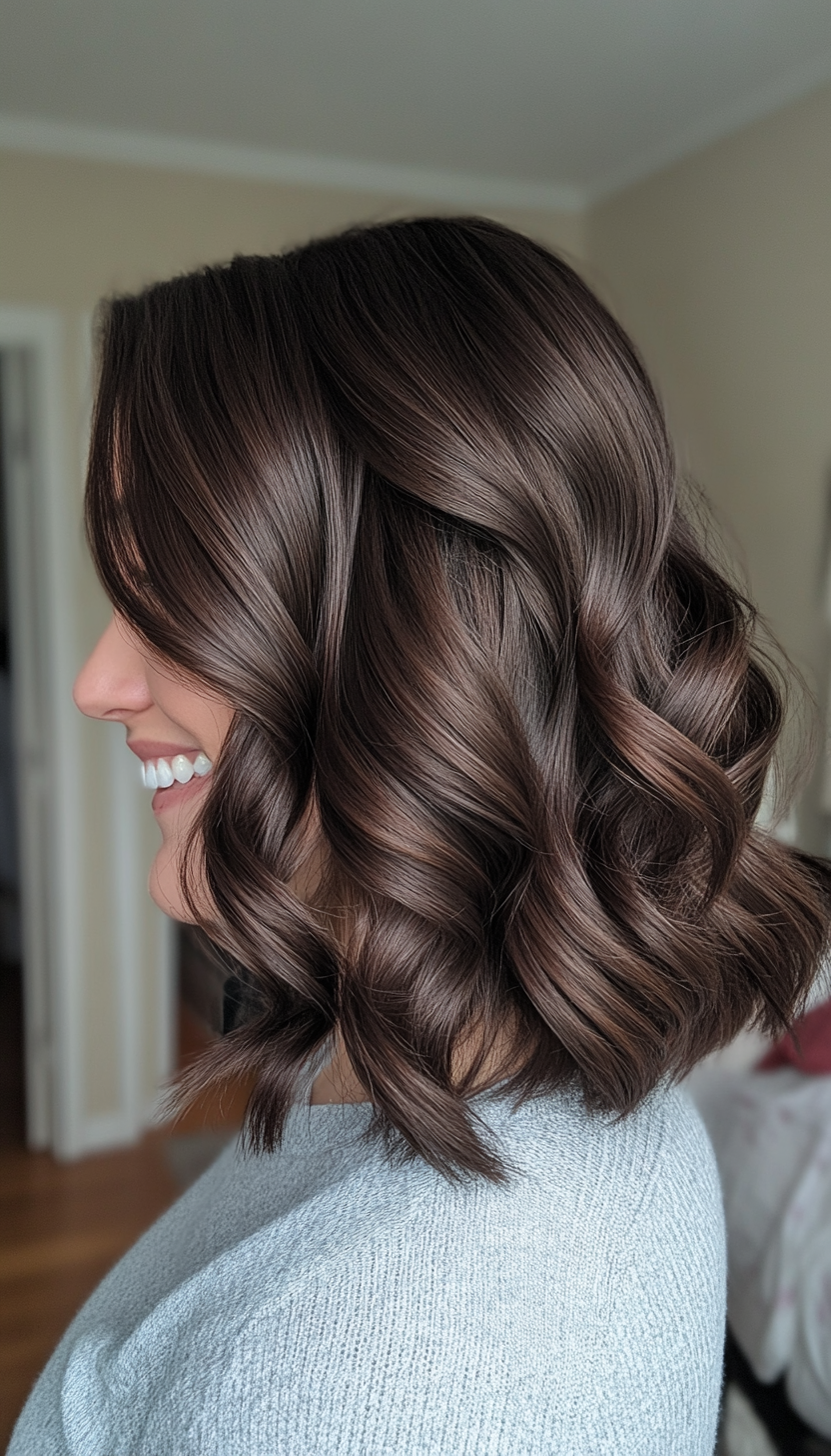 4. Curved Ends Lob in Dark Chocolate (Medium Length Haircuts For Thick Hair) - Medium Length Haircuts For Thick Hair