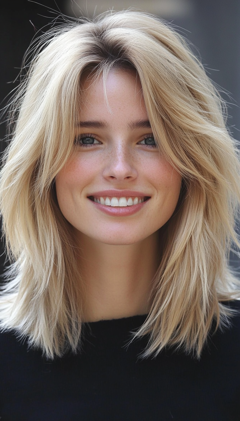 7. Shaggy Layers in Sandy Blonde (Medium Length Haircuts For Thick Hair) - Medium Length Haircuts For Thick Hair