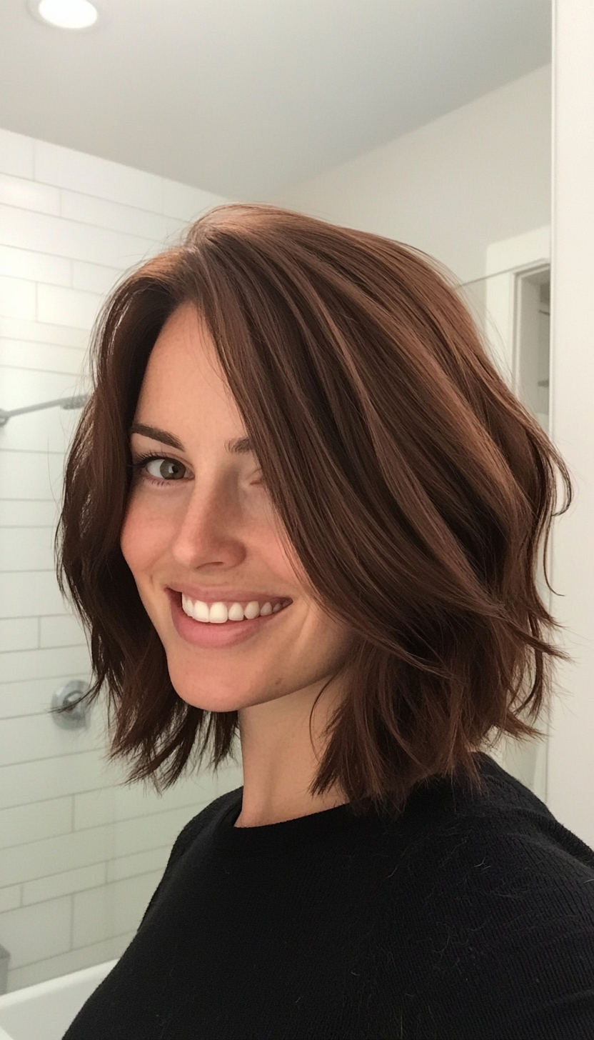 10. Choppy Shoulder Cut in Chestnut Brown (Medium Length Haircuts For Thick Hair) - Medium Length Haircuts For Thick Hair