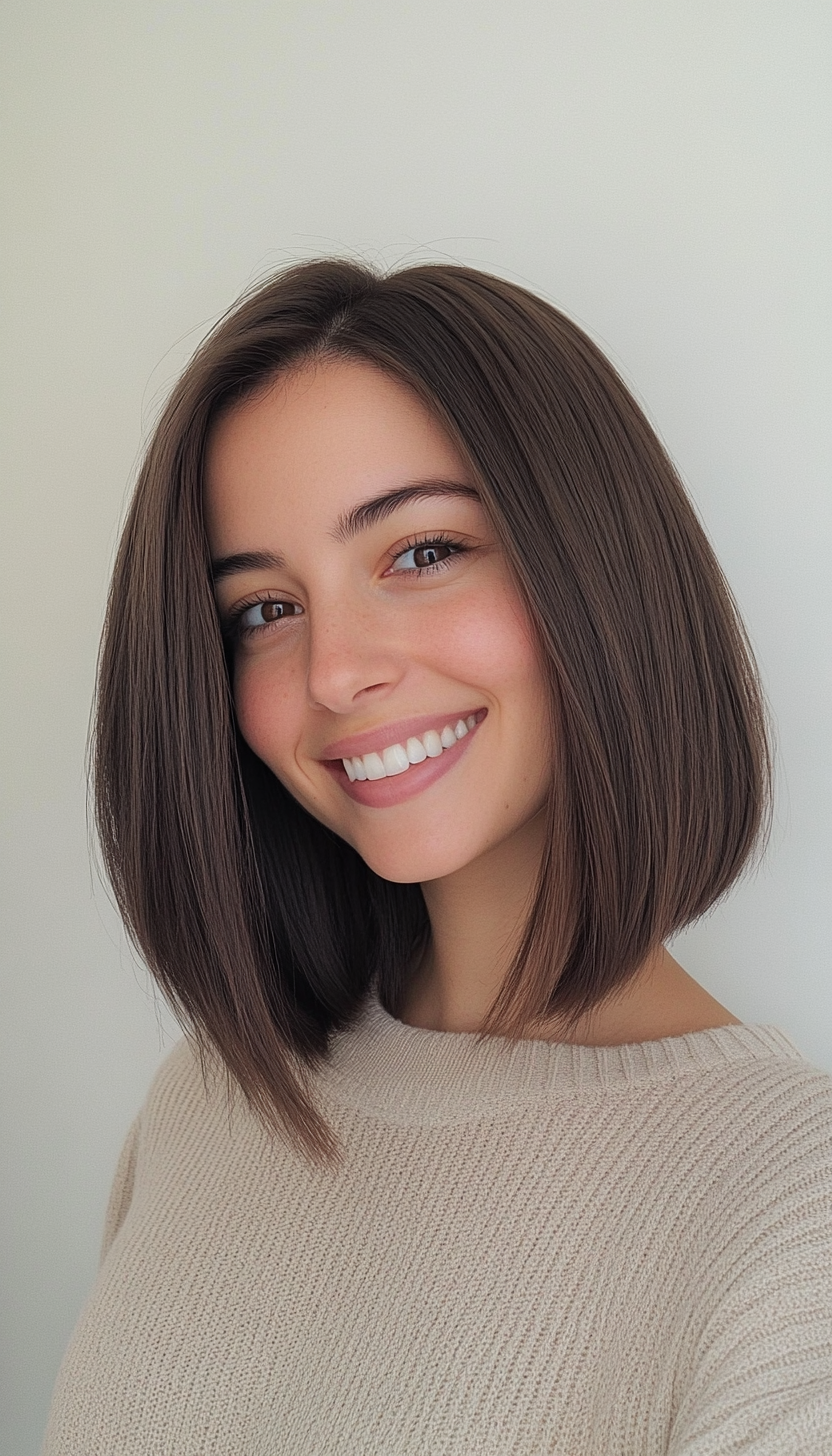 12. Blunt Lob with Cool Brunette Tones (Medium Length Haircuts For Thick Hair) - Medium Length Haircuts For Thick Hair