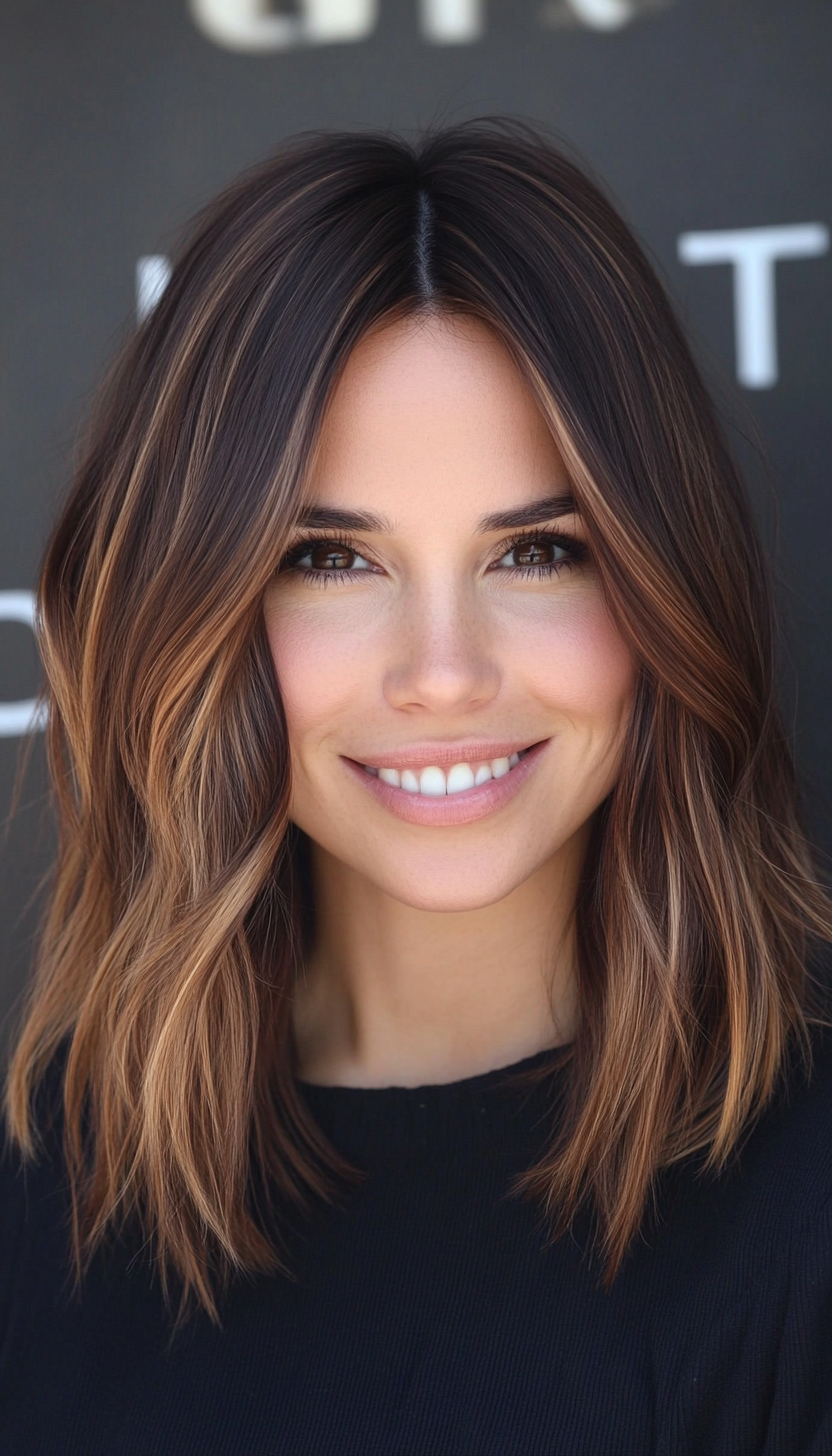 13. Razored Ends with Cinnamon Brown Hue (Medium Length Haircuts For Thick Hair) - Medium Length Haircuts For Thick Hair