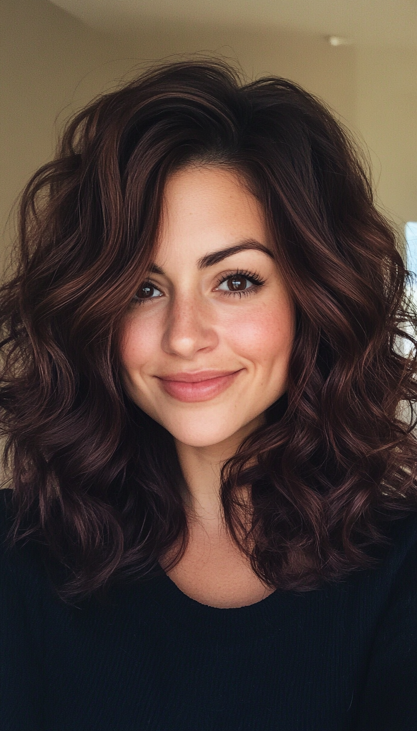 15. Mid-Length Curls with Warm Mahogany (Medium Length Haircuts For Thick Hair) - Medium Length Haircuts For Thick Hair